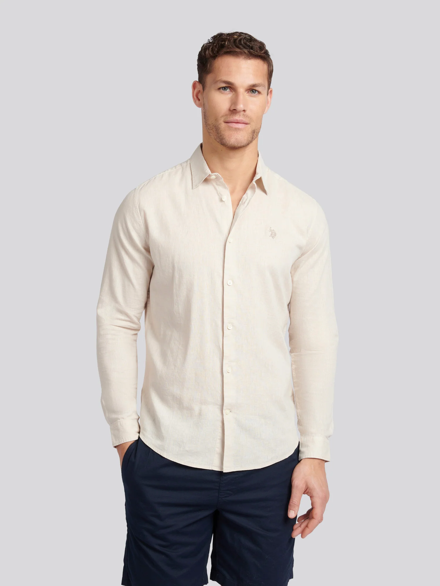 Mens Linen Blend Shirt Beige