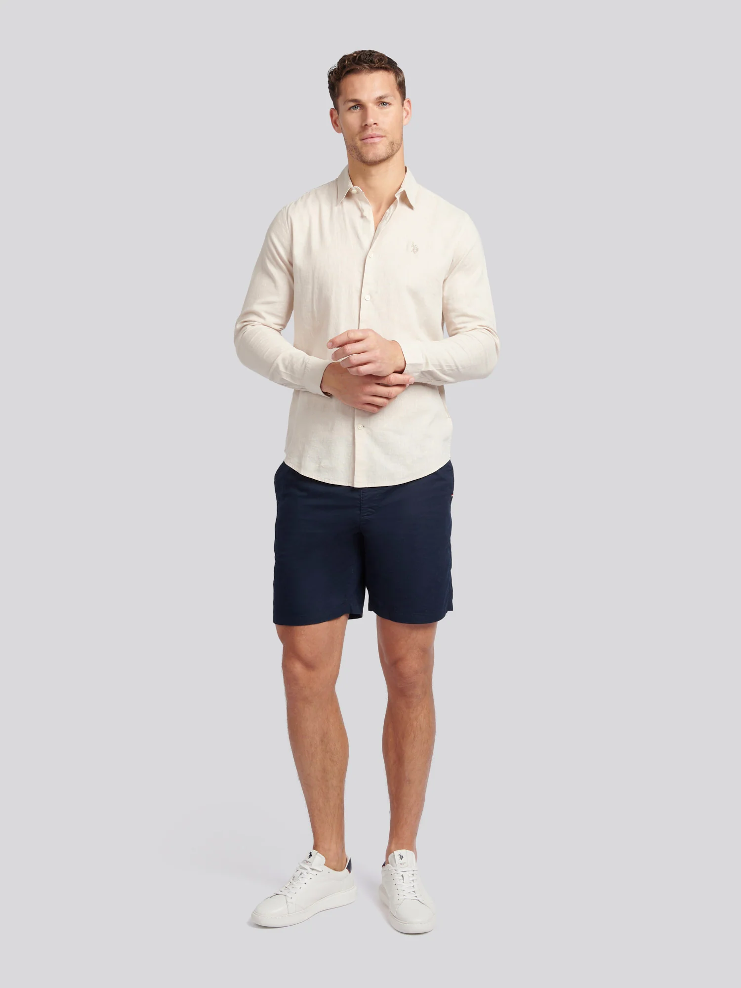 Mens Linen Blend Shirt Beige - Image 3