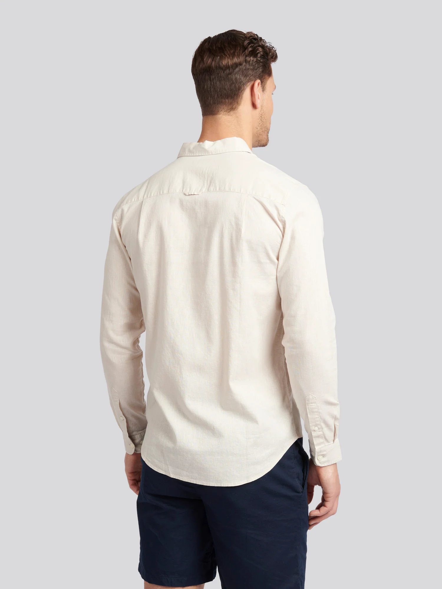 Mens Linen Blend Shirt Beige - Image 4