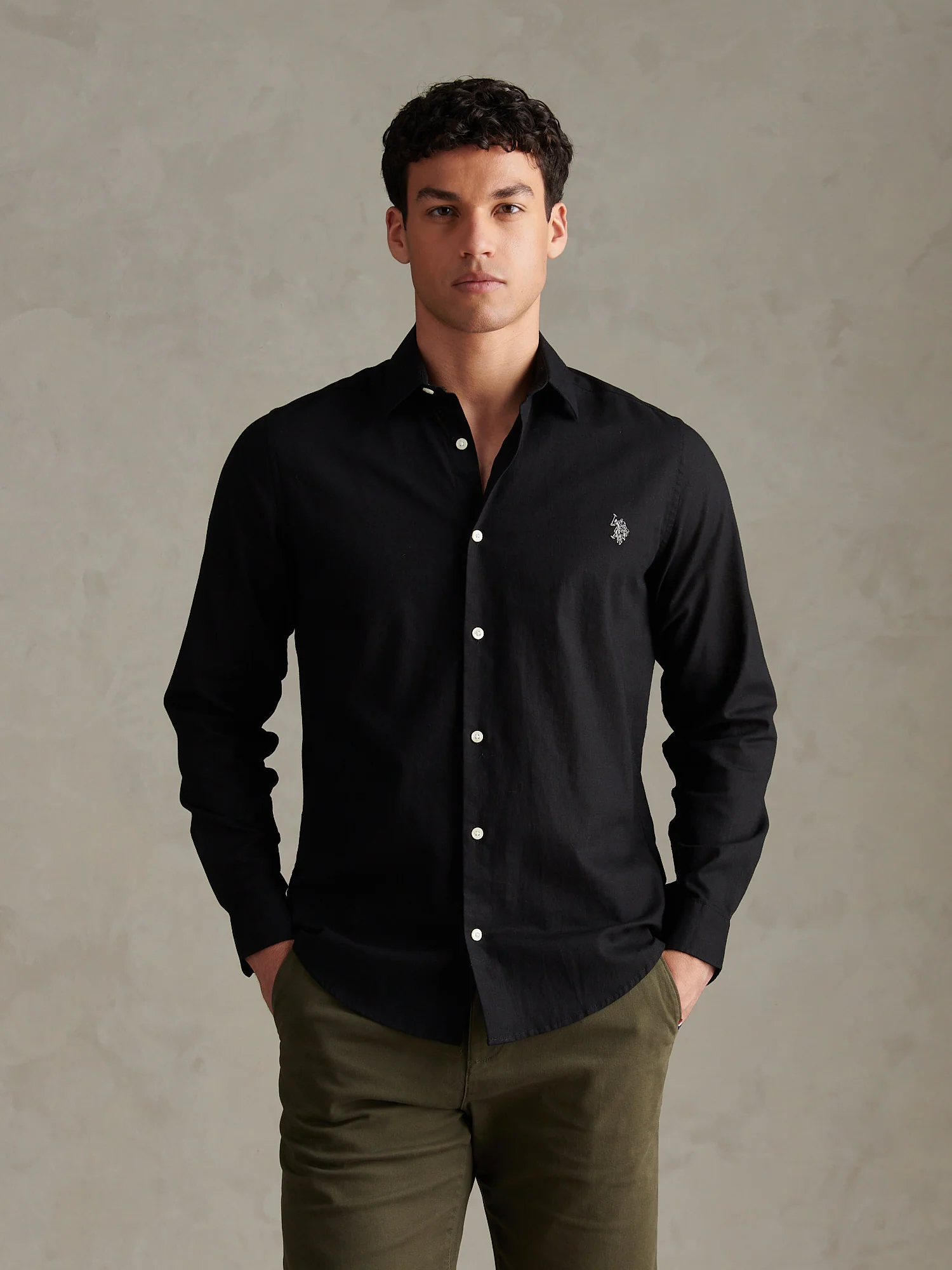 Mens Linen Blend Shirt Black