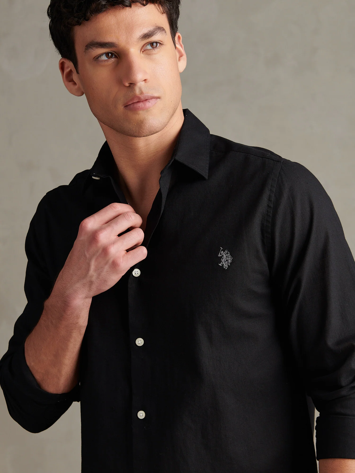 Mens Linen Blend Shirt Black - Image 2