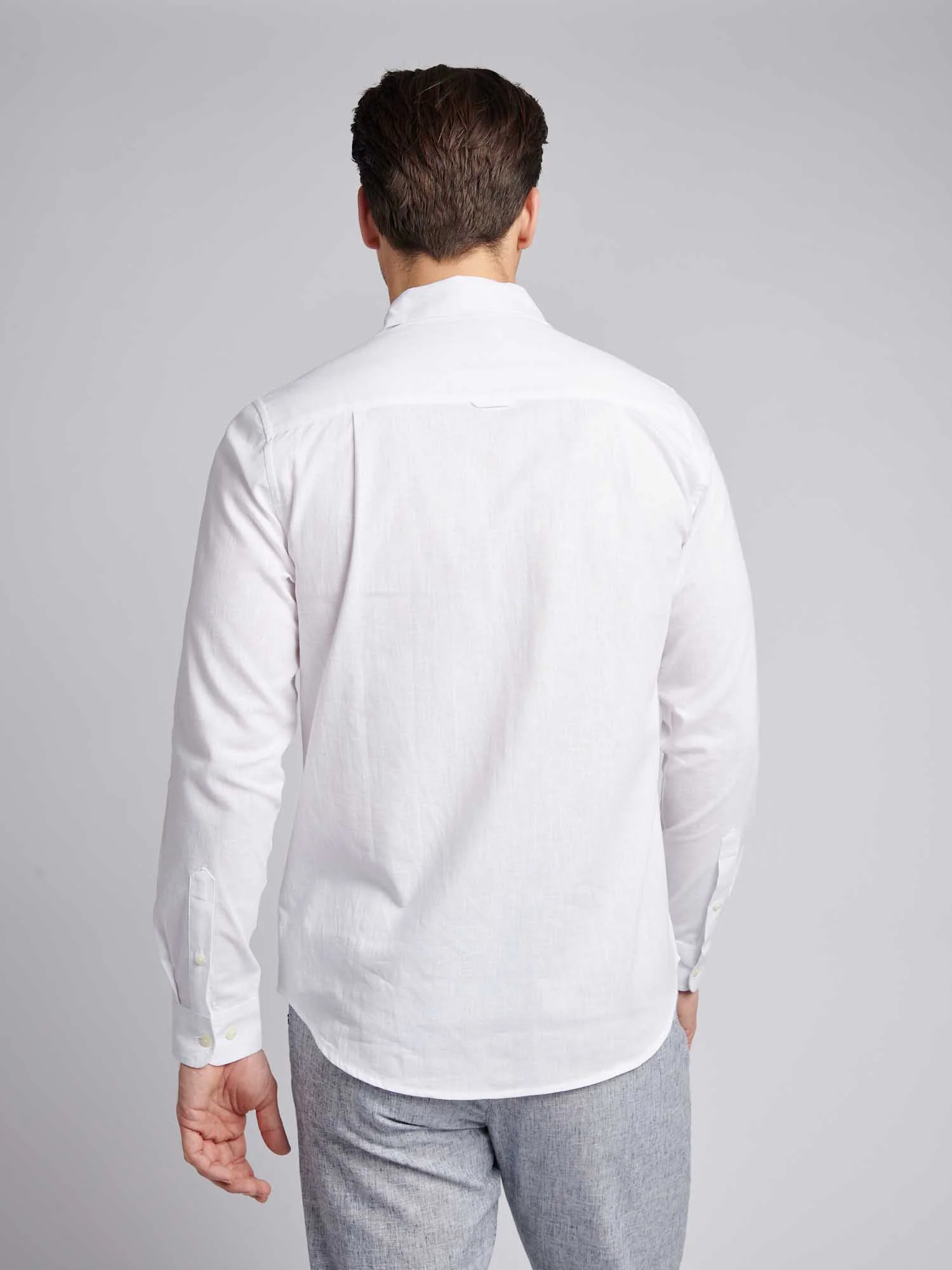 Mens Linen Blend Shirt Bright White / Harbour Mist - Image 3