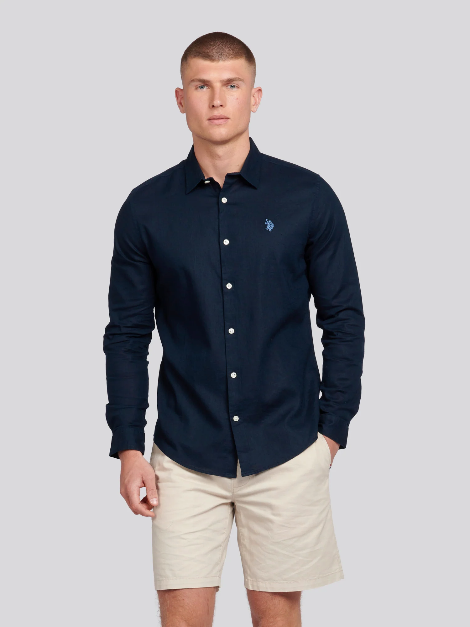 Mens Linen Blend Shirt Dark Sapphire Navy / Moonlight Blue DHM