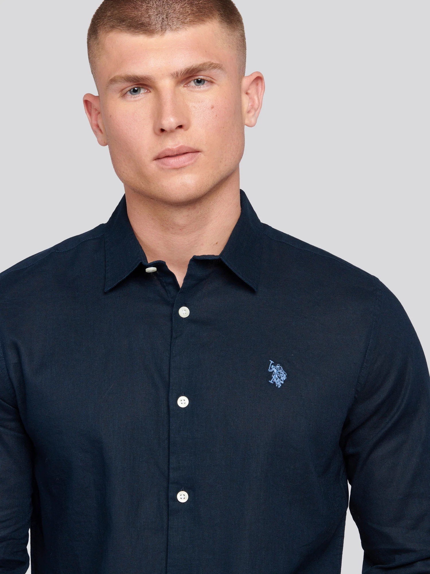 Mens Linen Blend Shirt Dark Sapphire Navy / Moonlight Blue DHM - Image 2