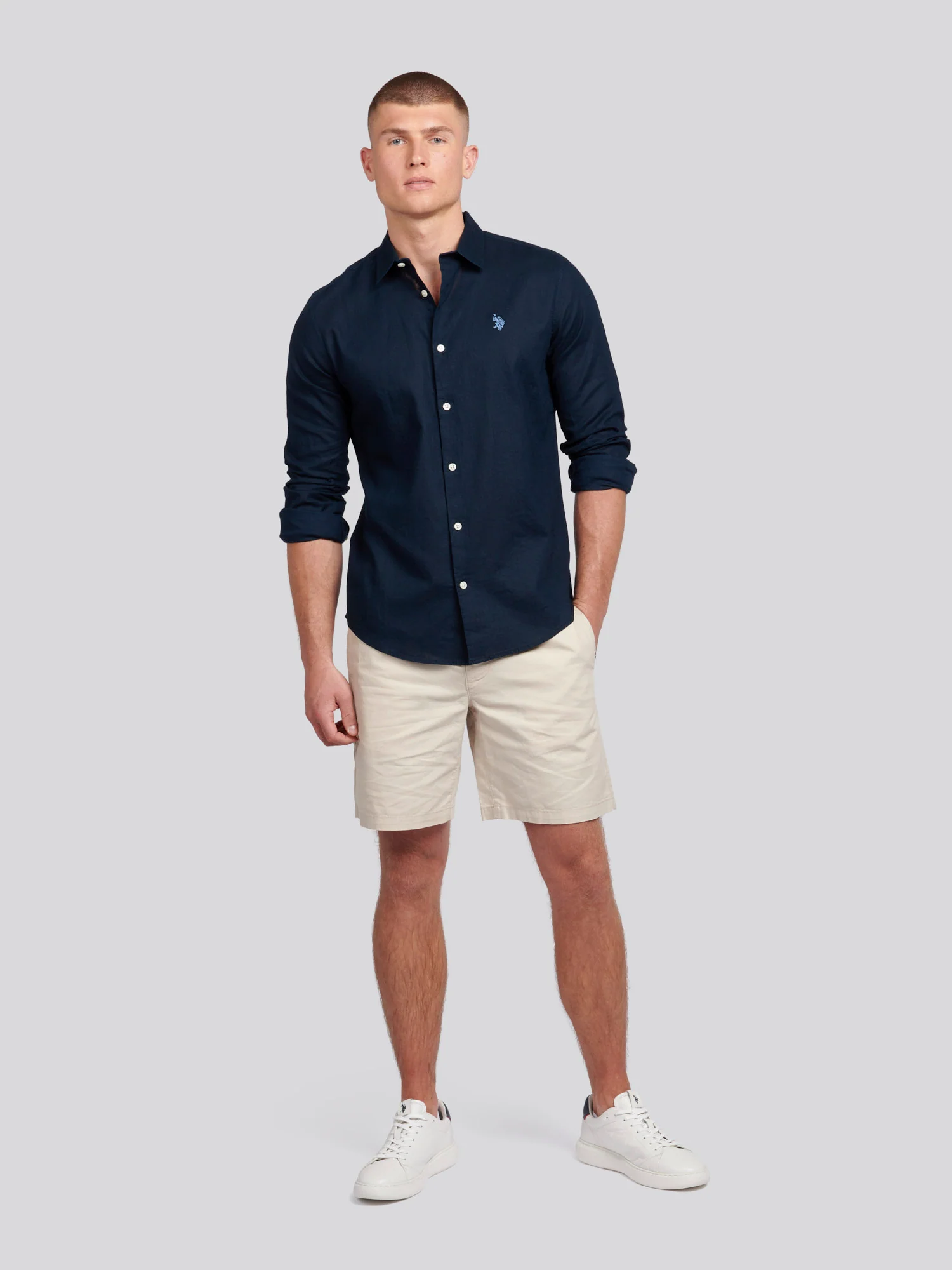 Mens Linen Blend Shirt Dark Sapphire Navy / Moonlight Blue DHM - Image 3