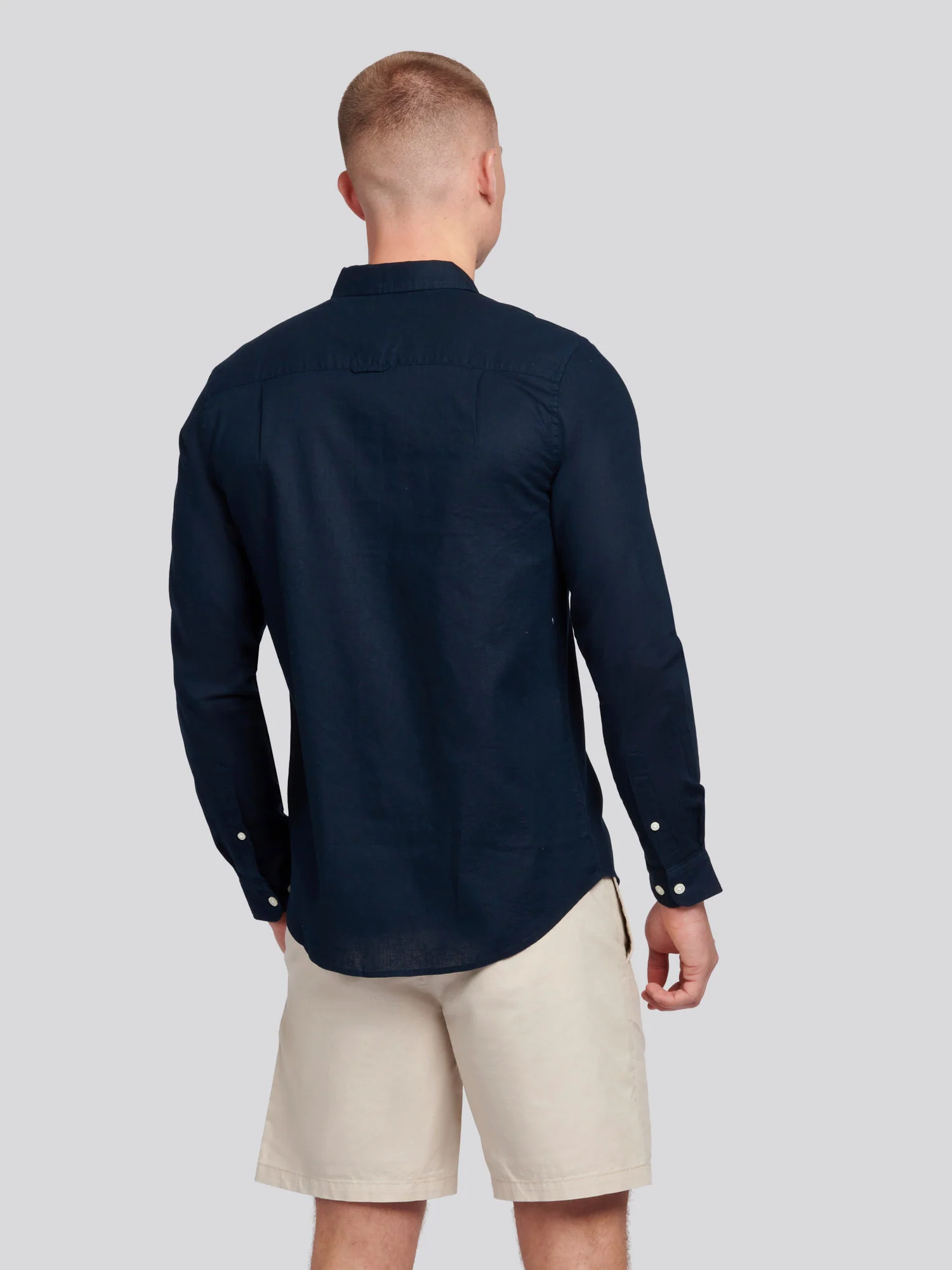 Mens Linen Blend Shirt Dark Sapphire Navy / Moonlight Blue DHM - Image 4
