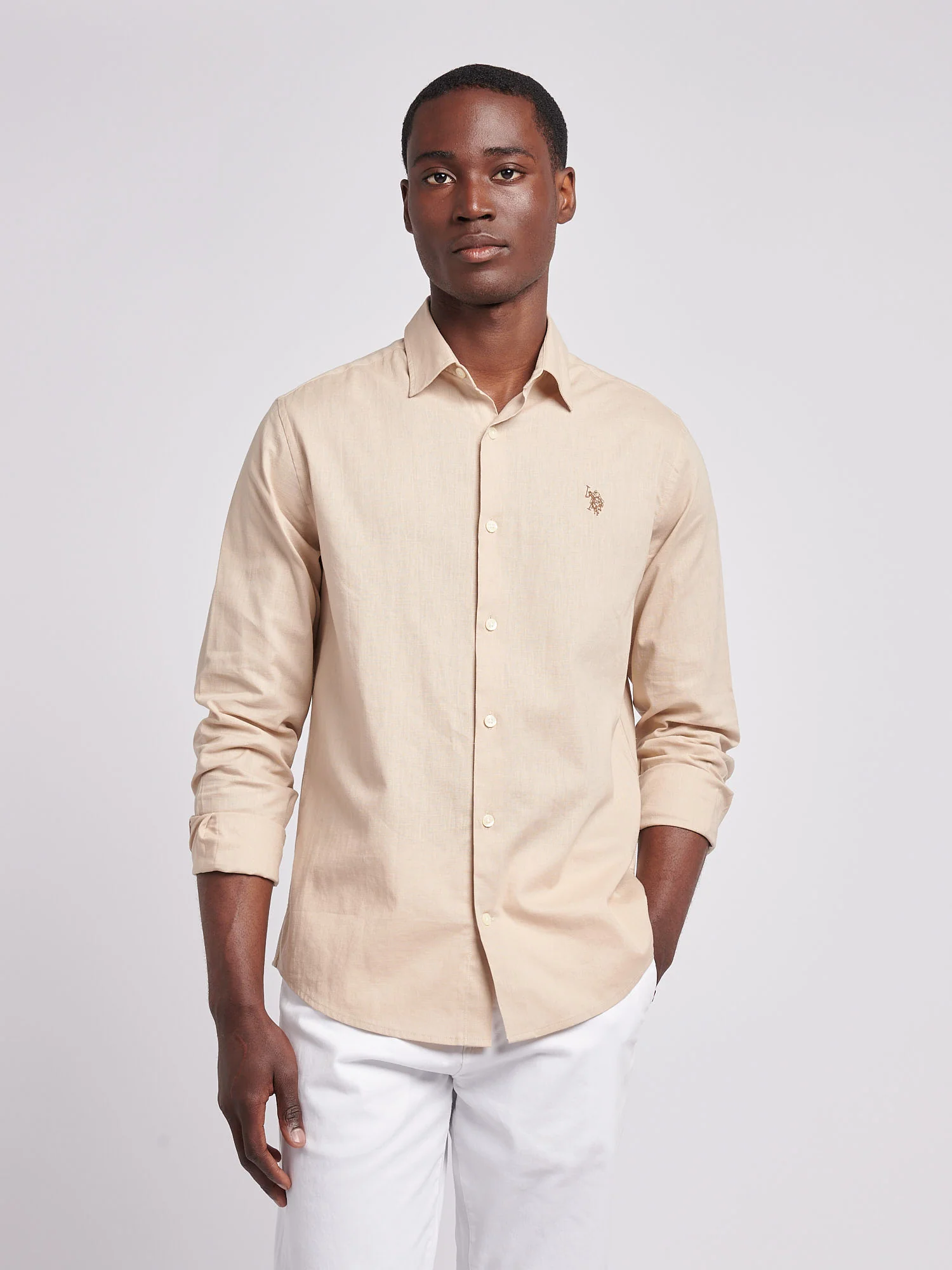 Mens Linen Blend Shirt Doeskin