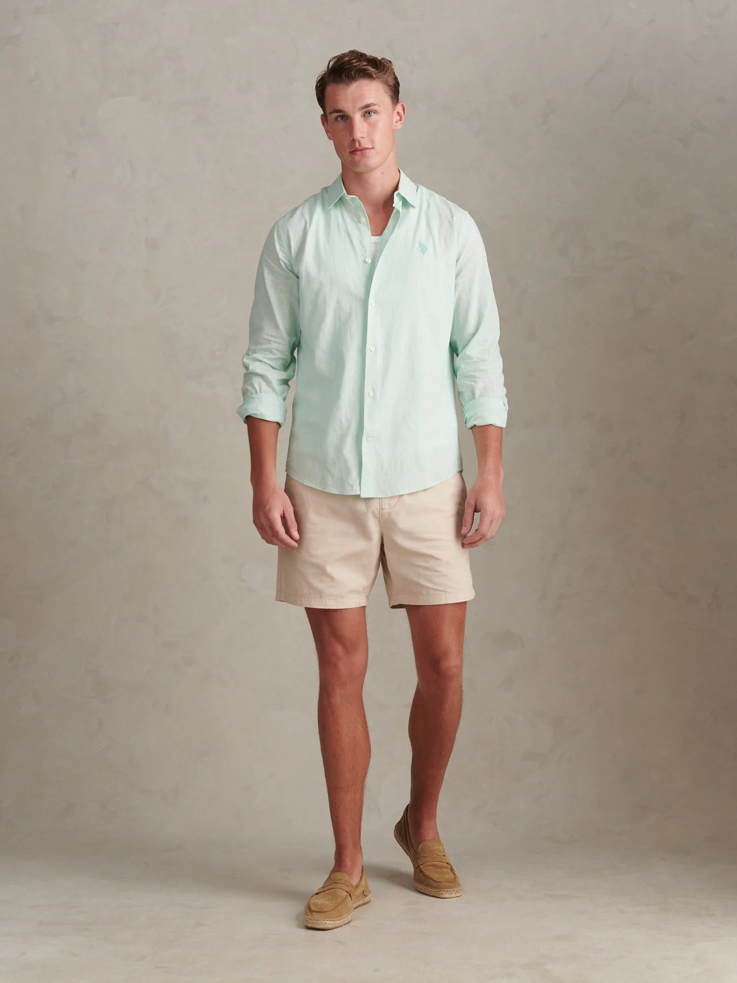 Mens Linen Blend Shirt Honeydew - Image 3