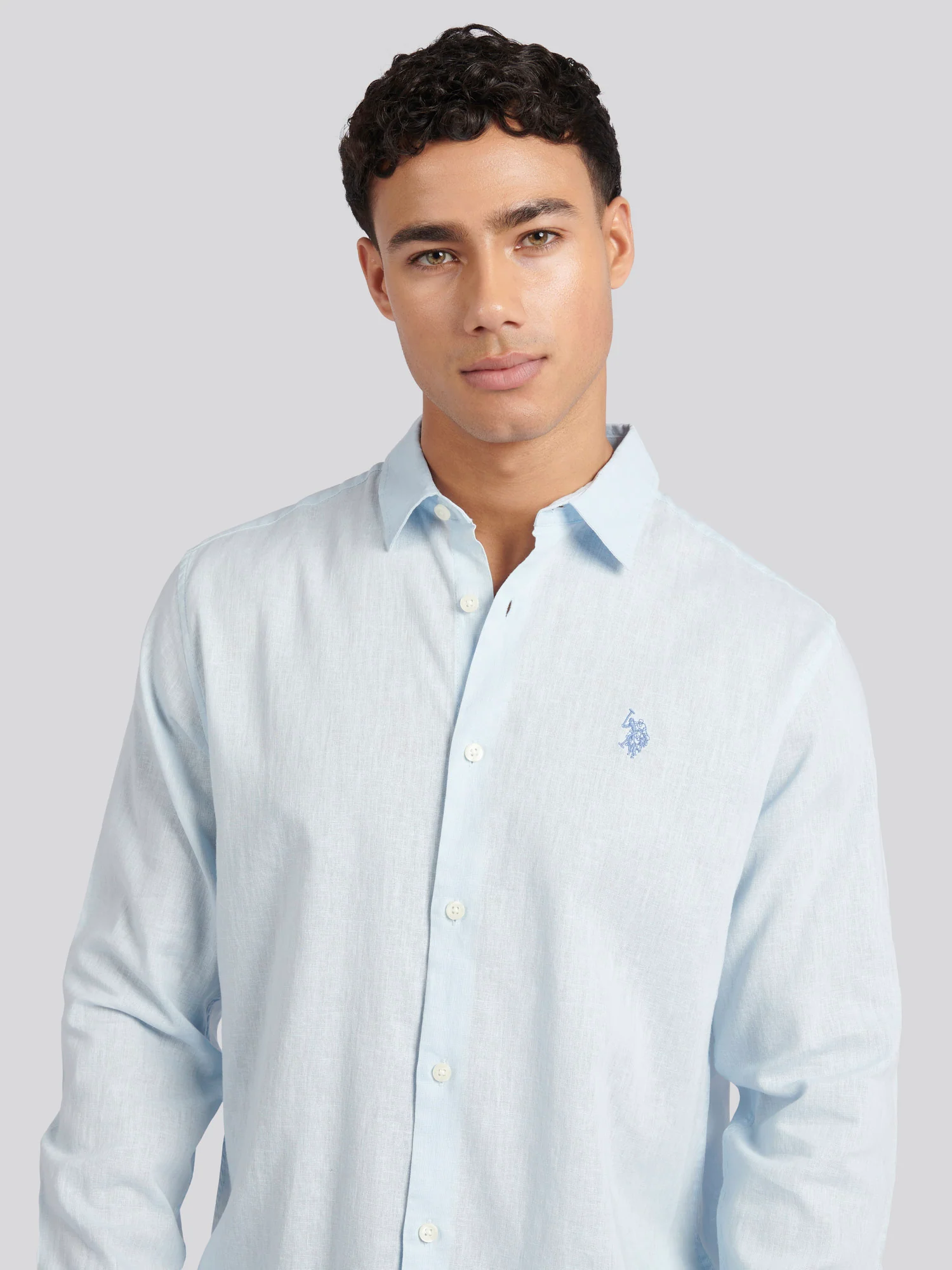 Mens Linen Blend Shirt Ice Blue - Image 2