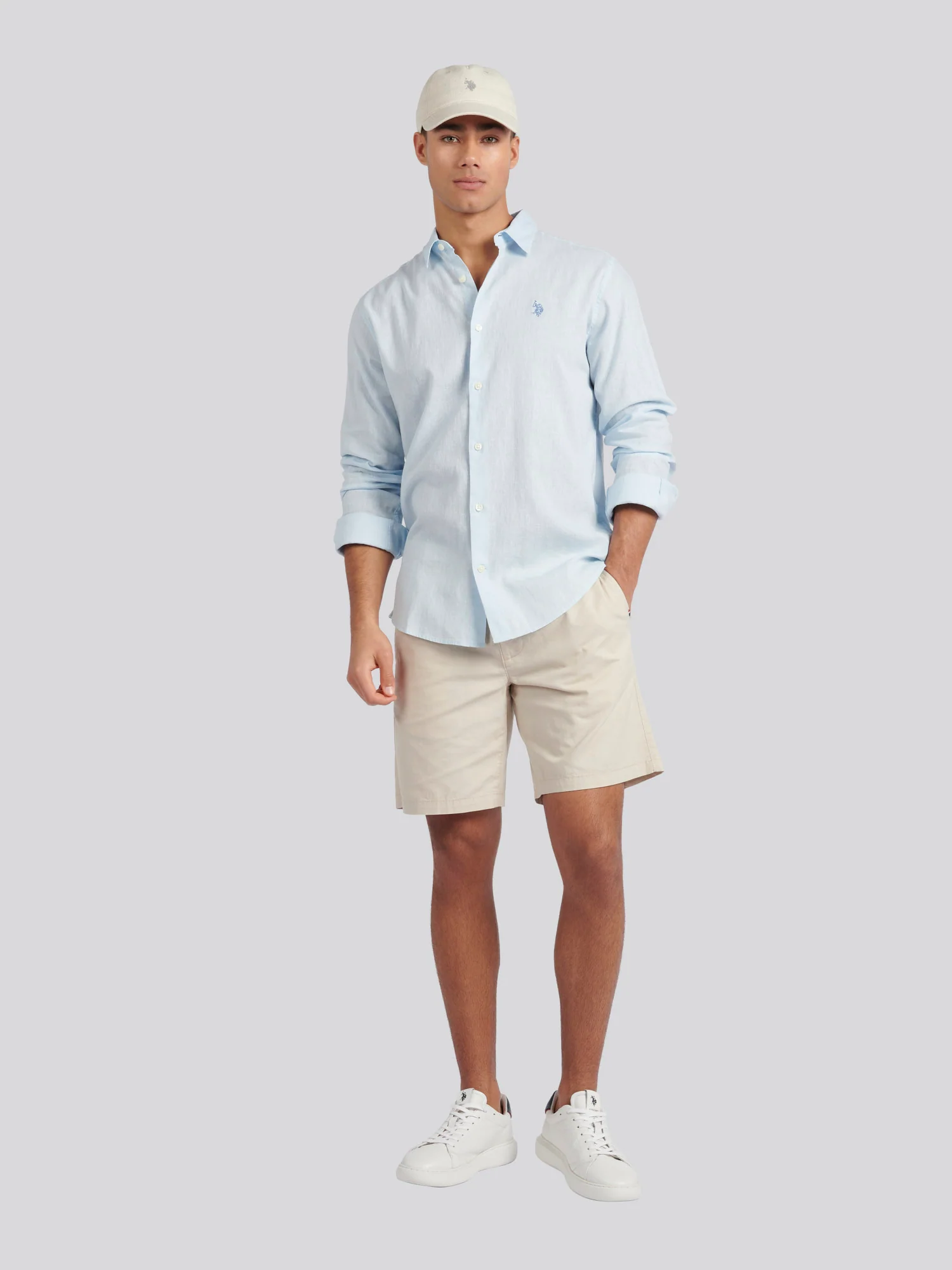 Mens Linen Blend Shirt Ice Blue - Image 3