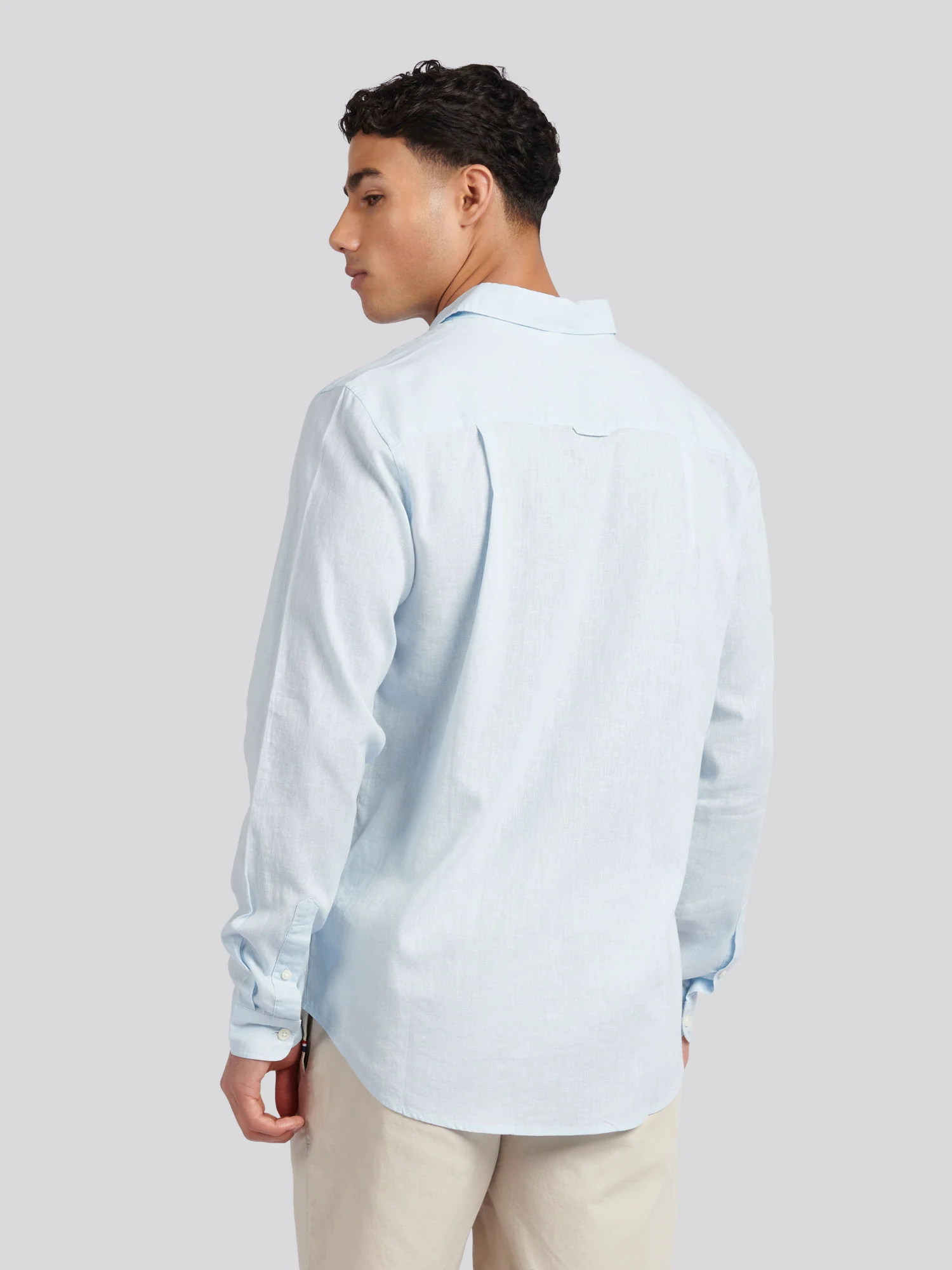 Mens Linen Blend Shirt Ice Blue - Image 4