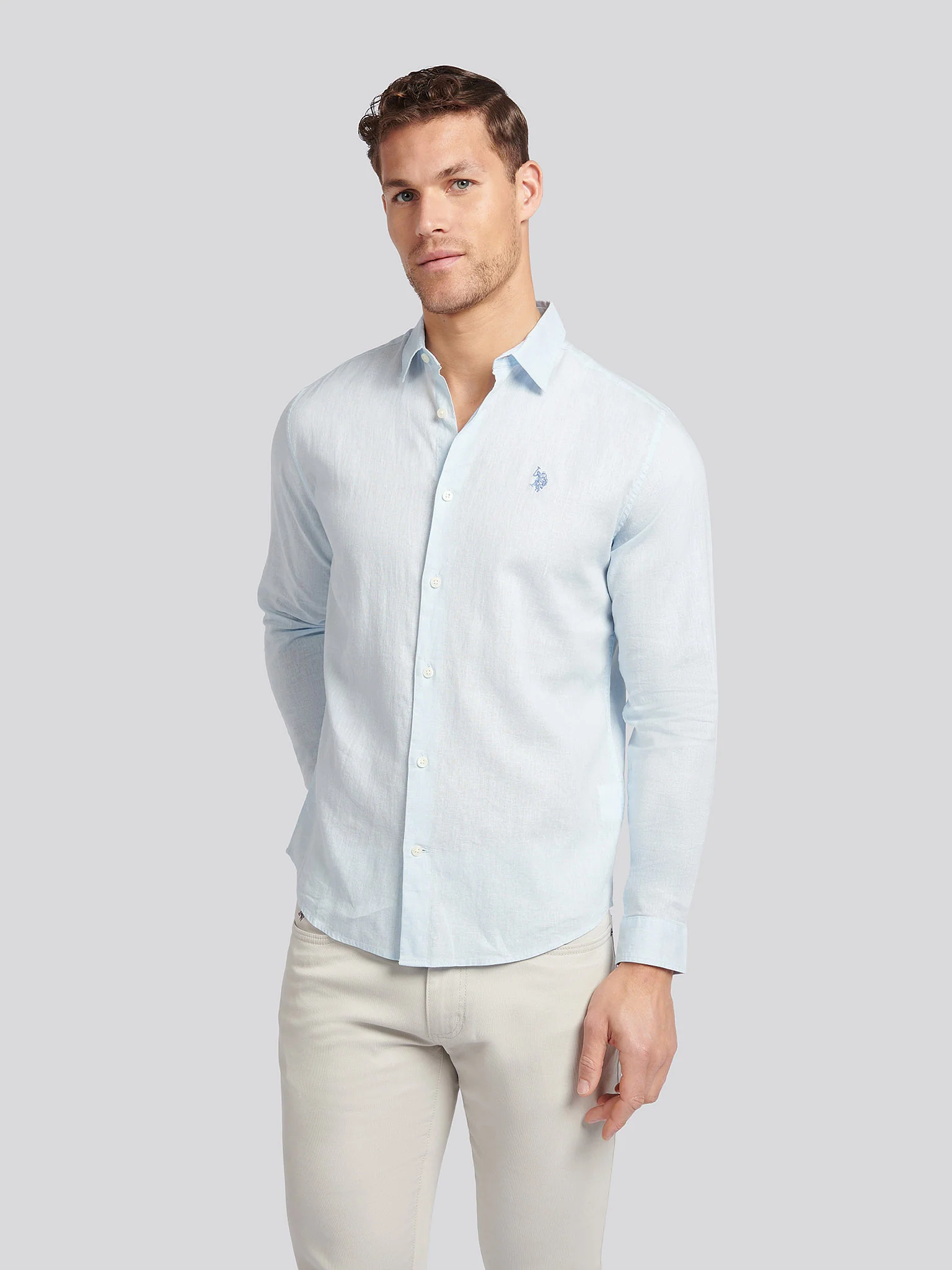 Mens Linen Blend Shirt Ice Blue - Image 5