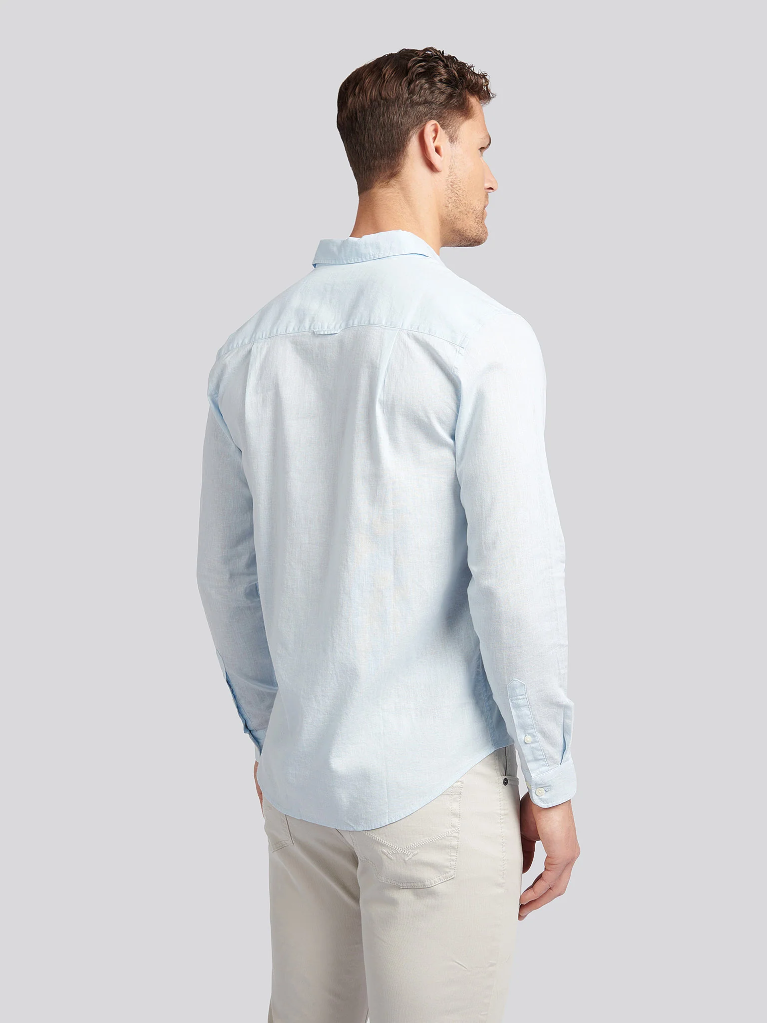 Mens Linen Blend Shirt Ice Blue - Image 6