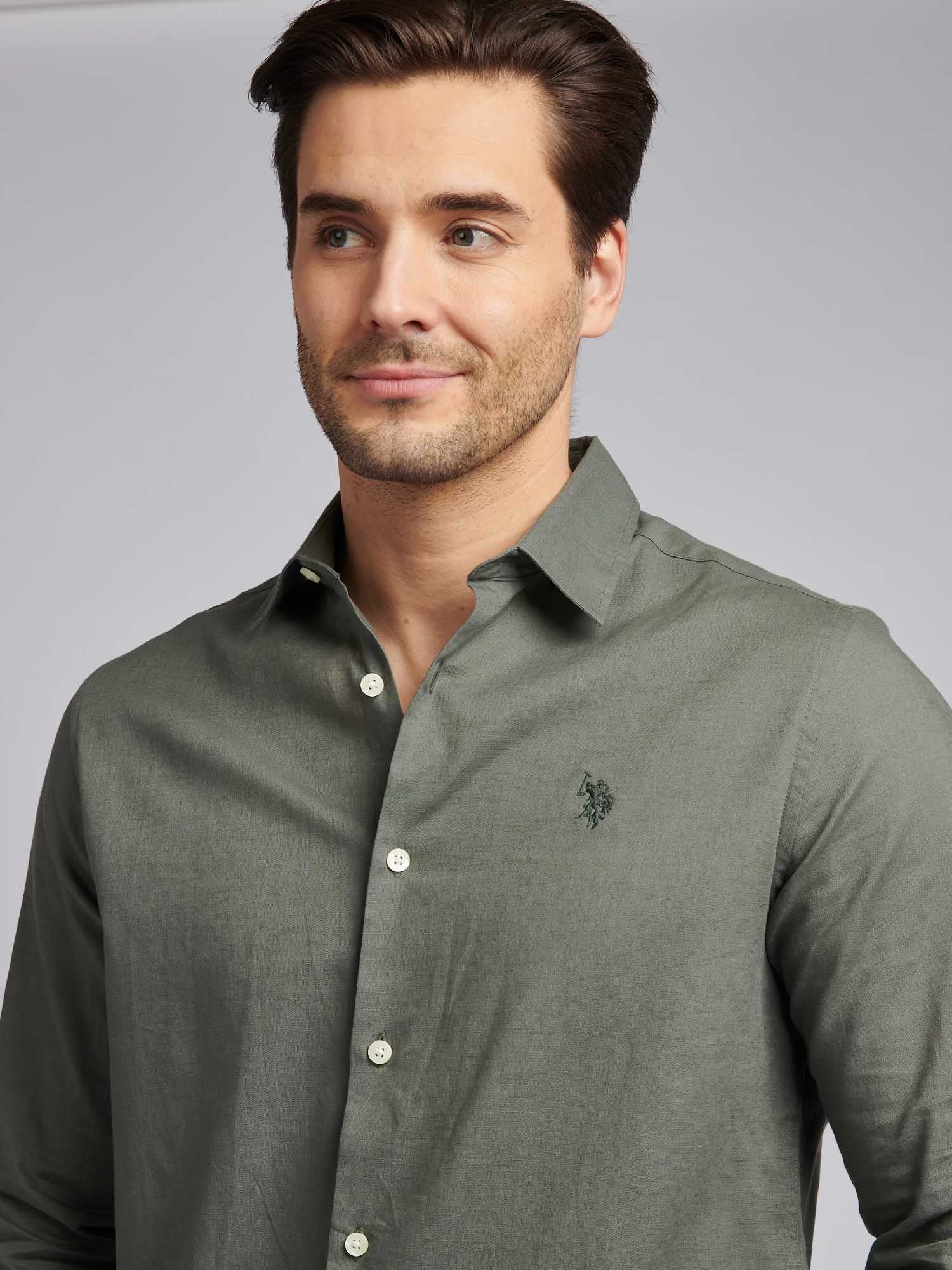 Mens Linen Blend Shirt Mulled Basil - Image 2