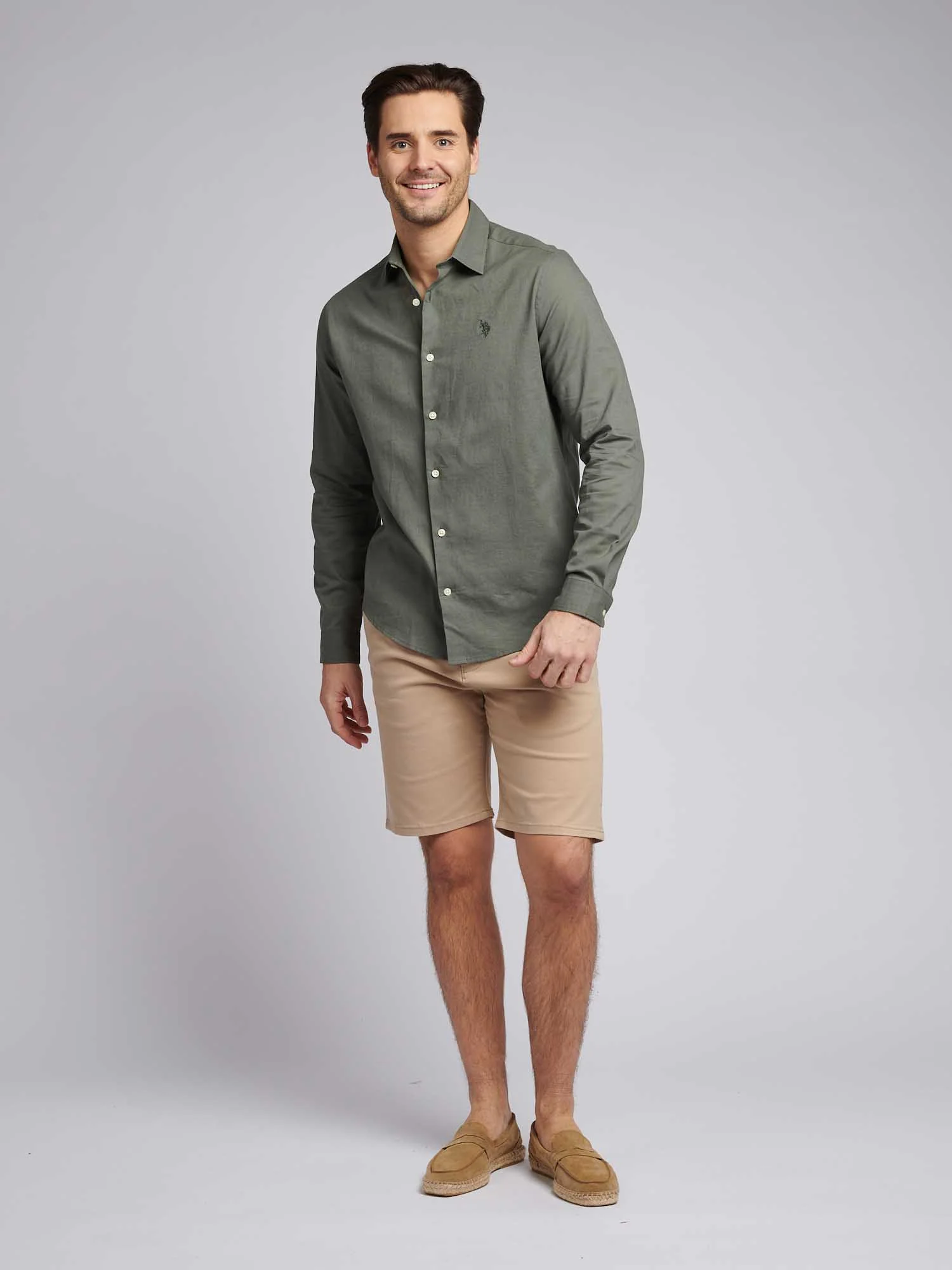 Mens Linen Blend Shirt Mulled Basil - Image 4
