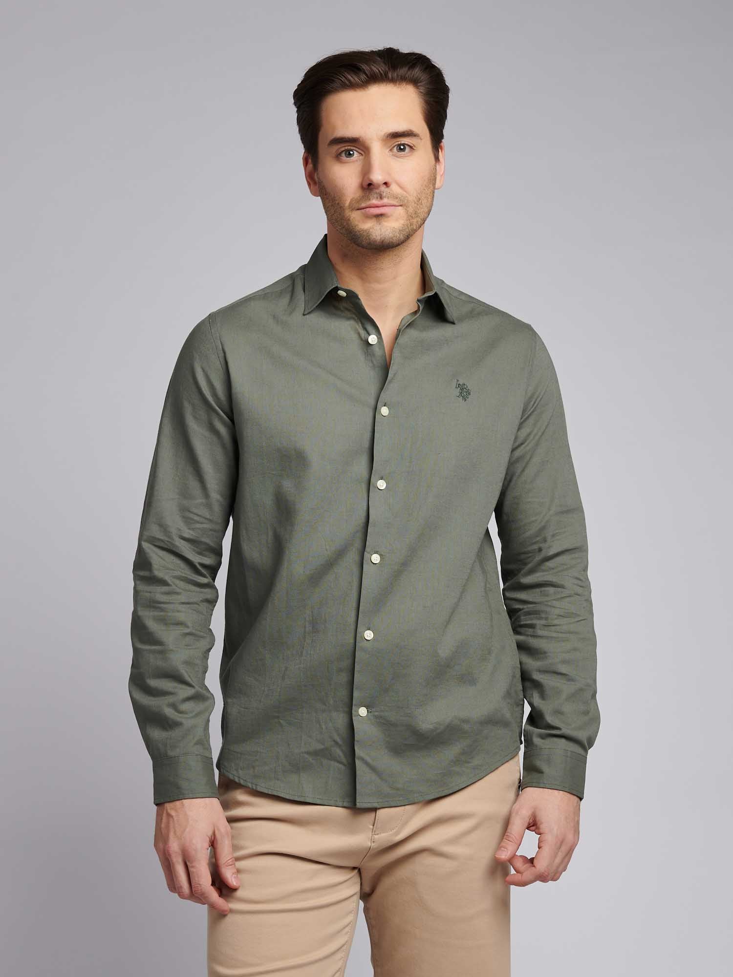Mens Linen Blend Shirt Mulled Basil