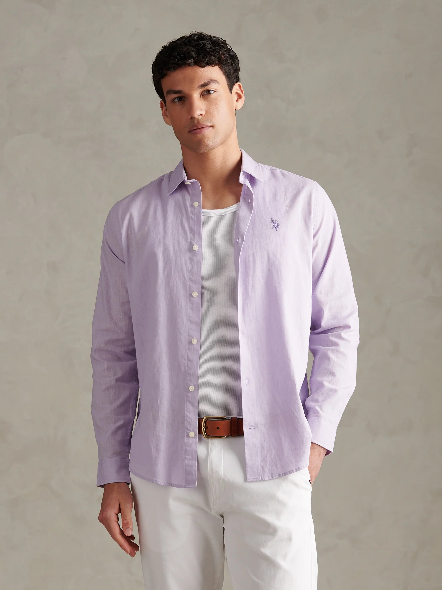 Mens Linen Blend Shirt Pastel Lilac