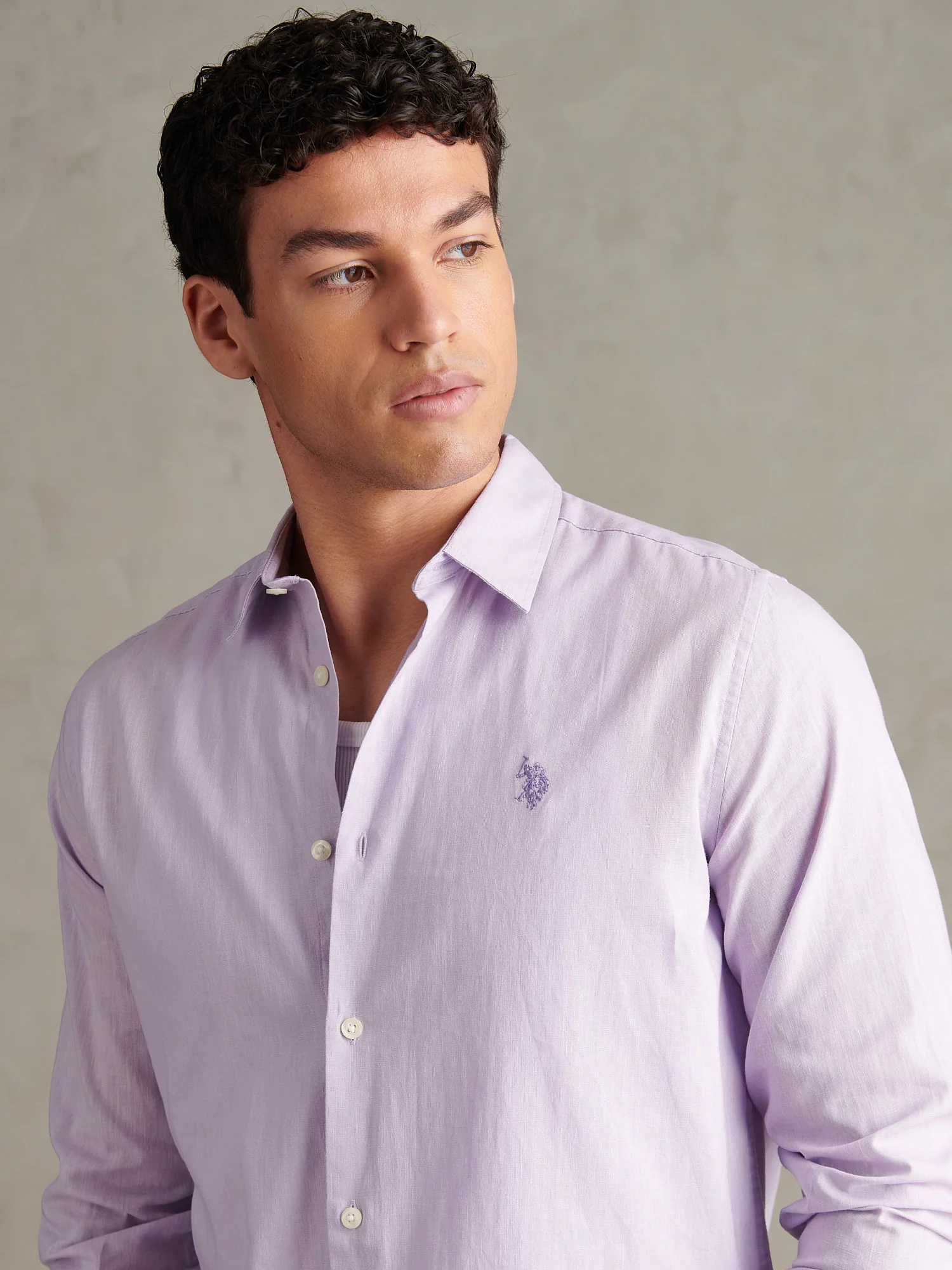 Mens Linen Blend Shirt Pastel Lilac - Image 2