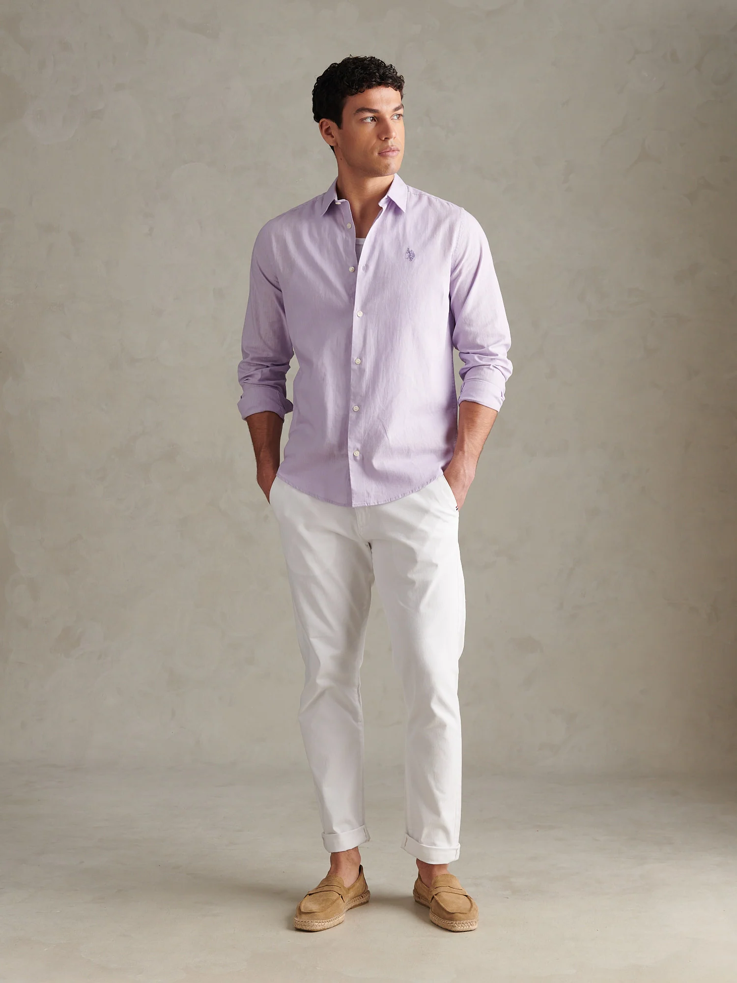 Mens Linen Blend Shirt Pastel Lilac - Image 3