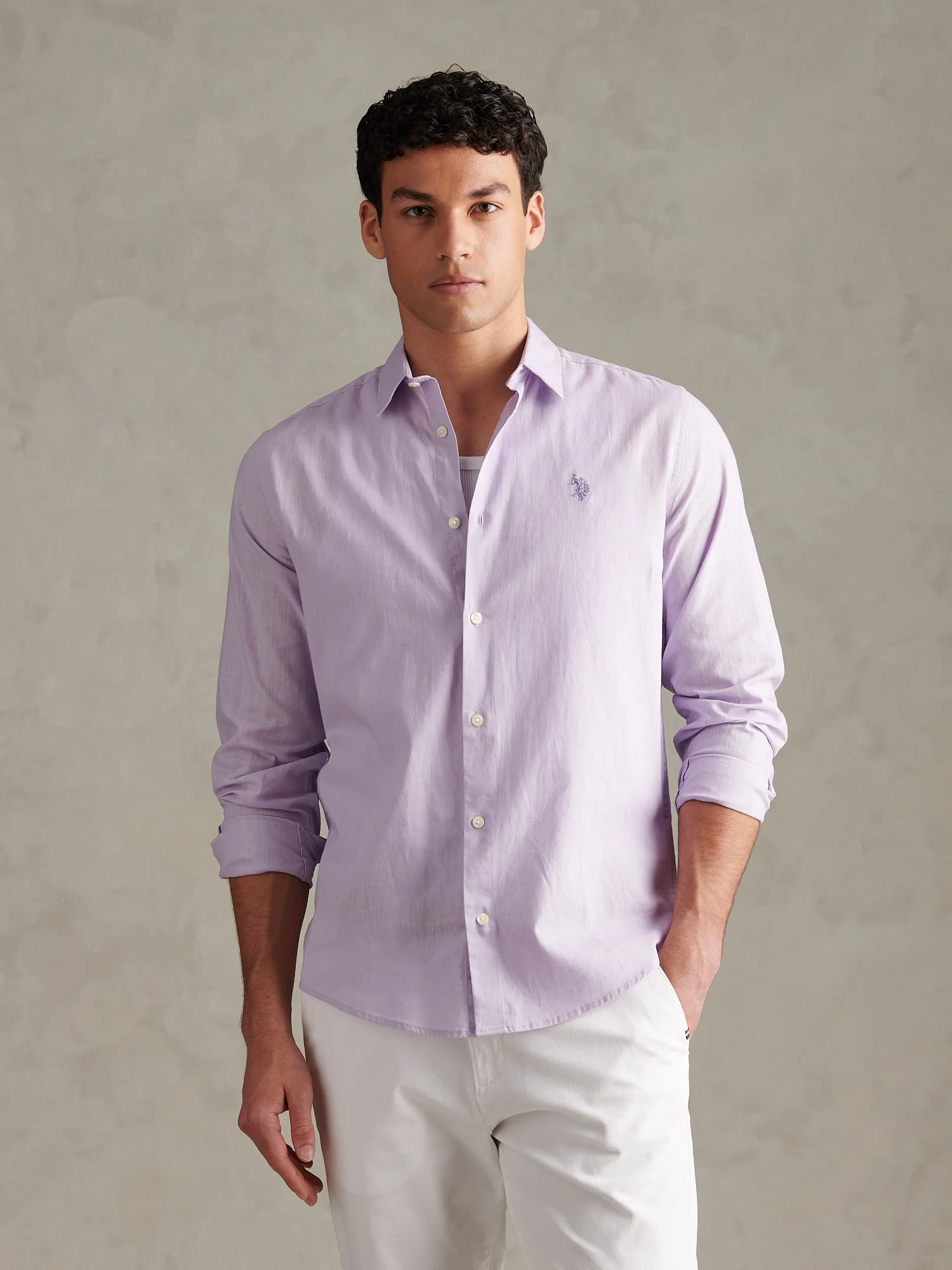 Mens Linen Blend Shirt Pastel Lilac - Image 5