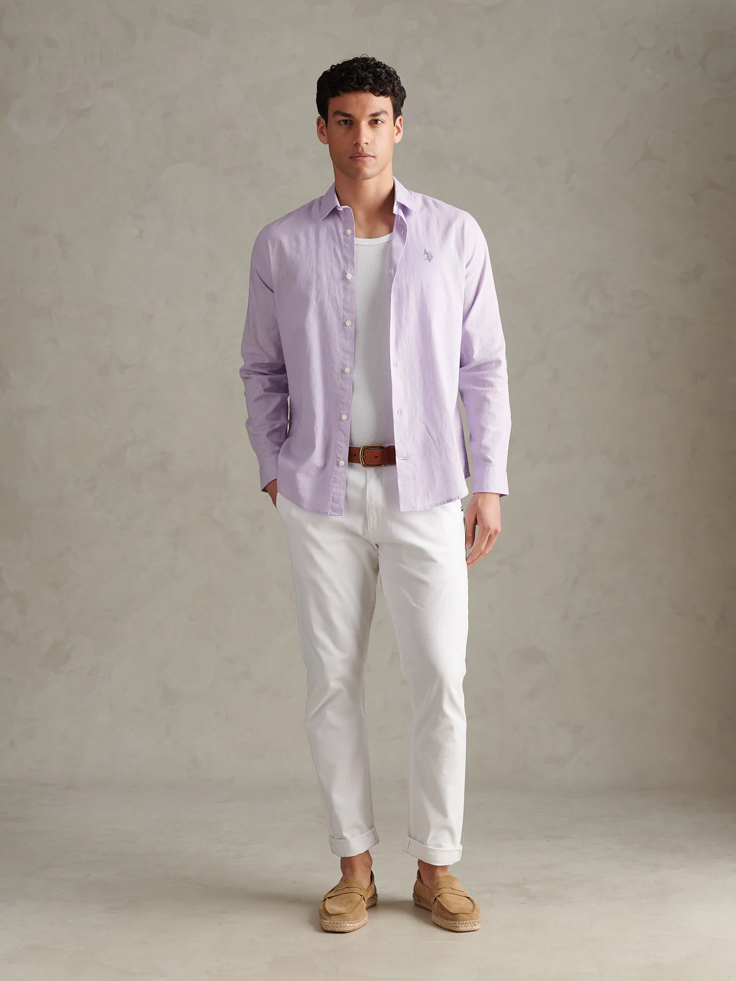 Mens Linen Blend Shirt Pastel Lilac - Image 6