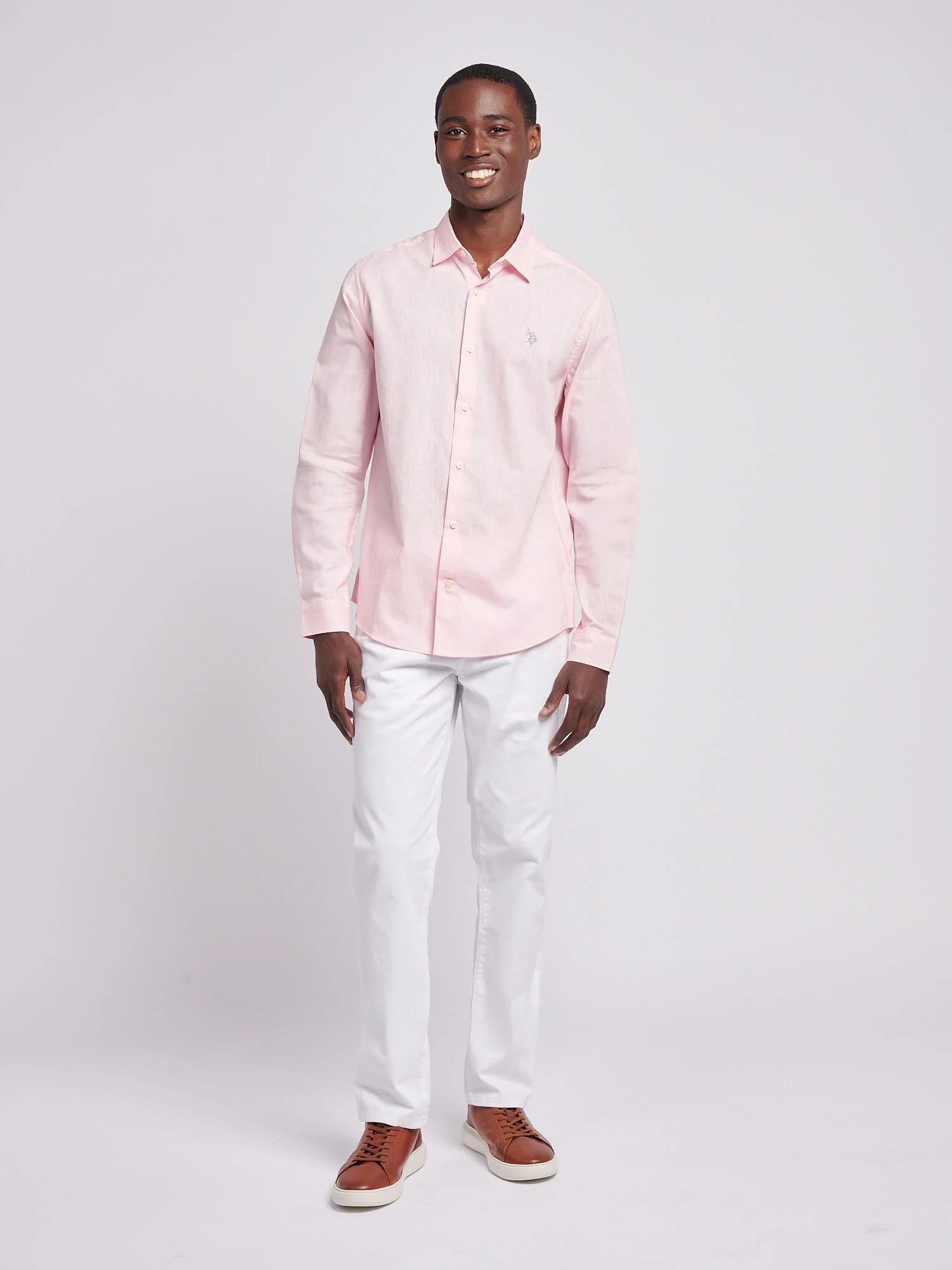 Mens Linen Blend Shirt Pink a Boo - Image 3