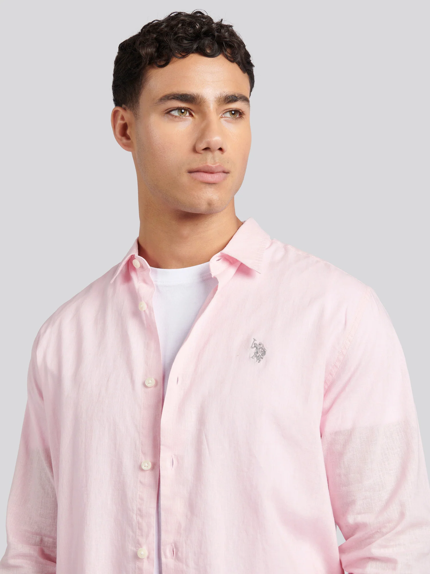 Mens Linen Blend Shirt Pink a Boo - Image 2