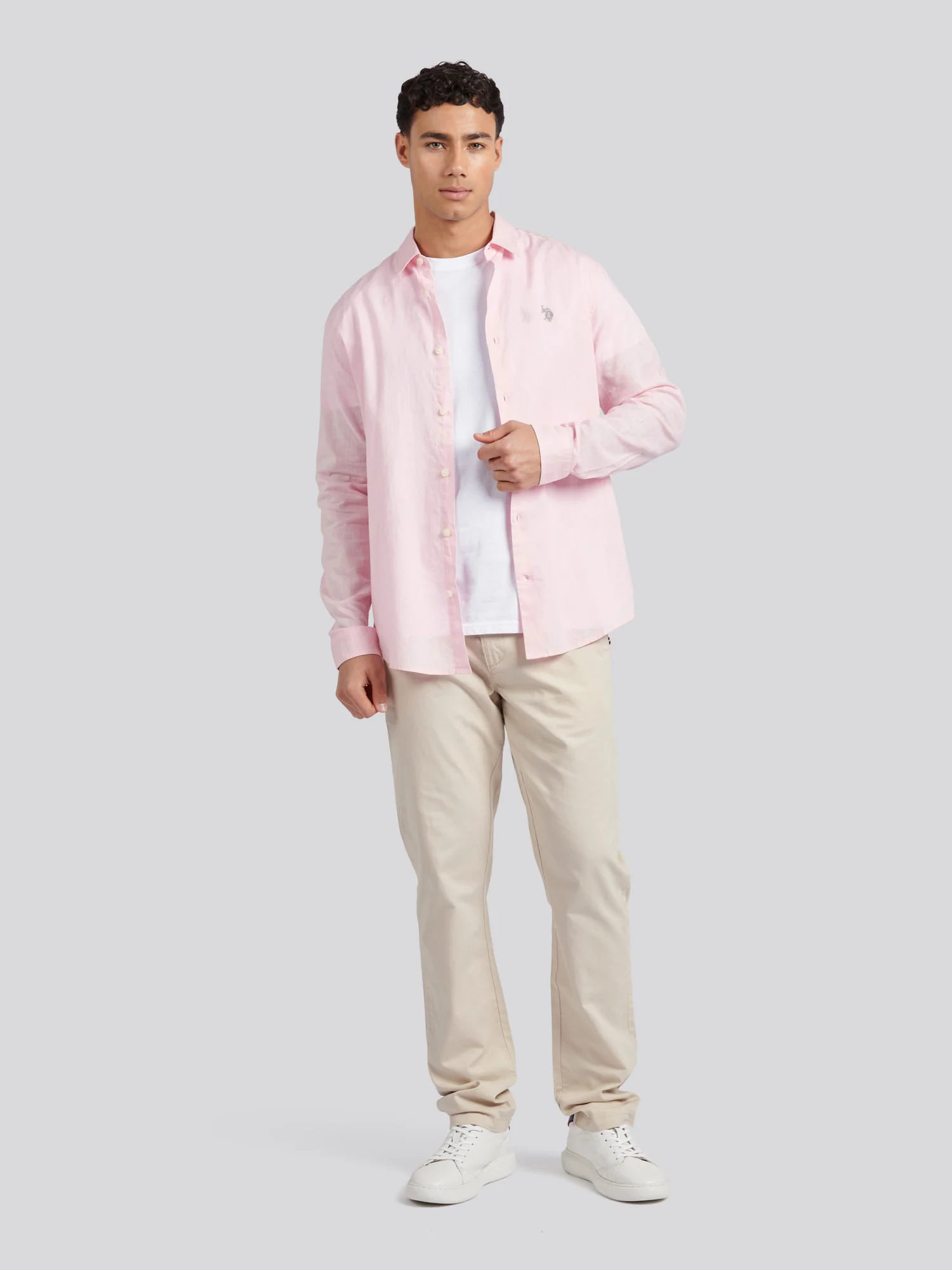 Mens Linen Blend Shirt Pink a Boo - Image 3