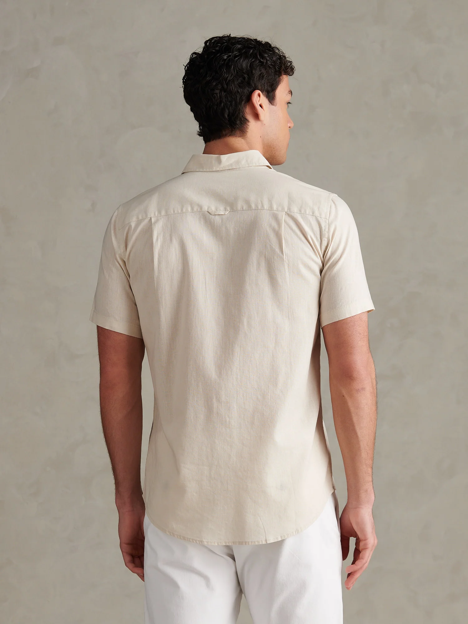 Mens Linen Blend Short Sleeve Shirt Beige - Image 4