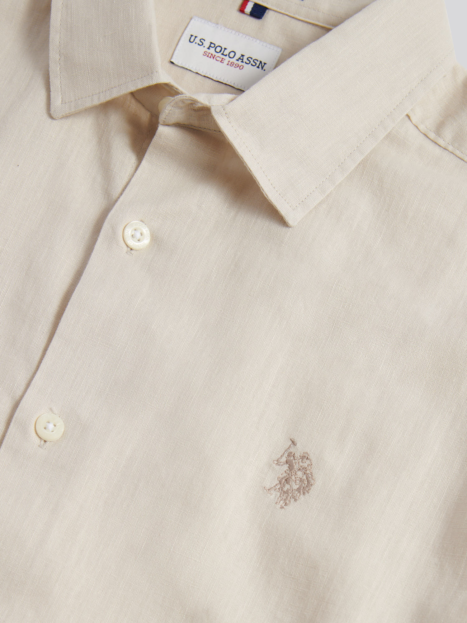 Mens Linen Blend Short Sleeve Shirt Beige - Image 8