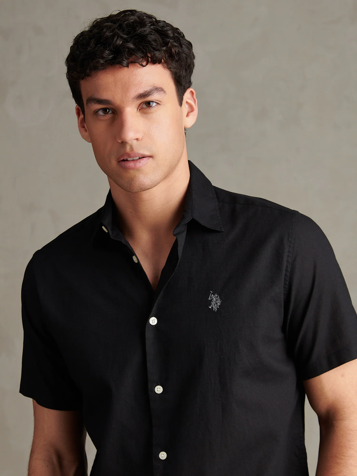 Mens Linen Blend Short Sleeve Shirt Black - Image 2