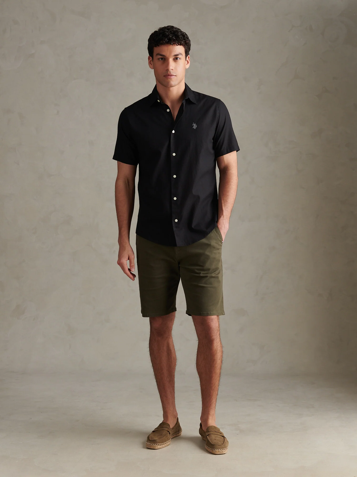 Mens Linen Blend Short Sleeve Shirt Black - Image 3