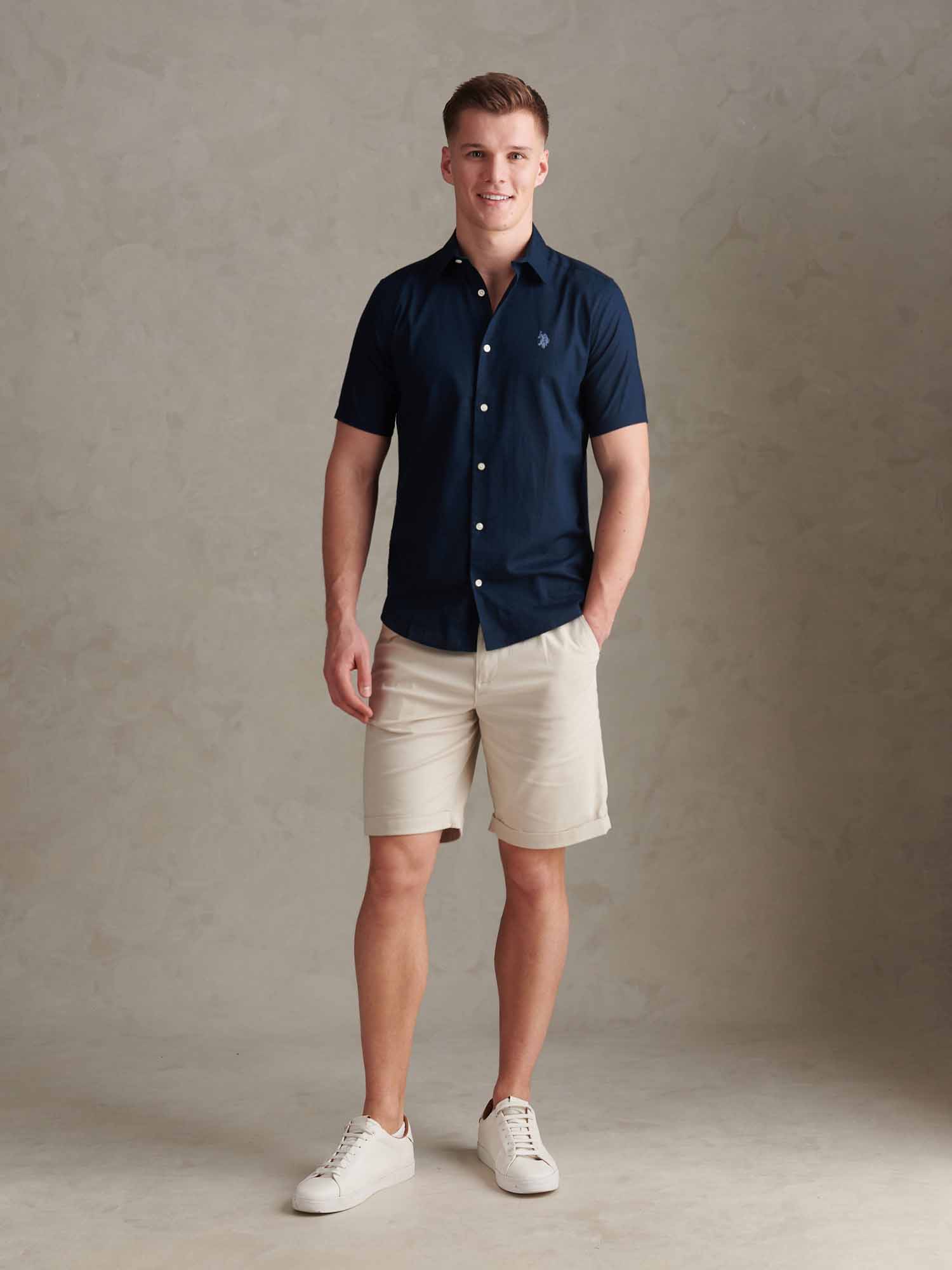 Mens Linen Blend Short Sleeve Shirt Dark Sapphire Navy / Moonlight Blue DHM - Image 3