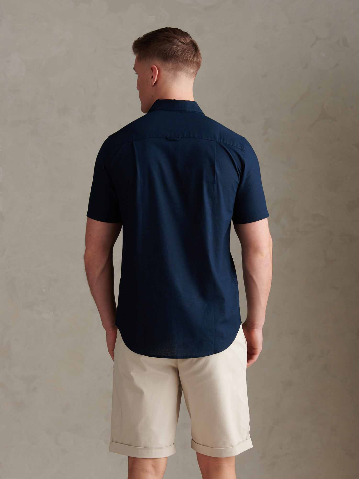 Mens Linen Blend Short Sleeve Shirt Dark Sapphire Navy / Moonlight Blue DHM - Image 4
