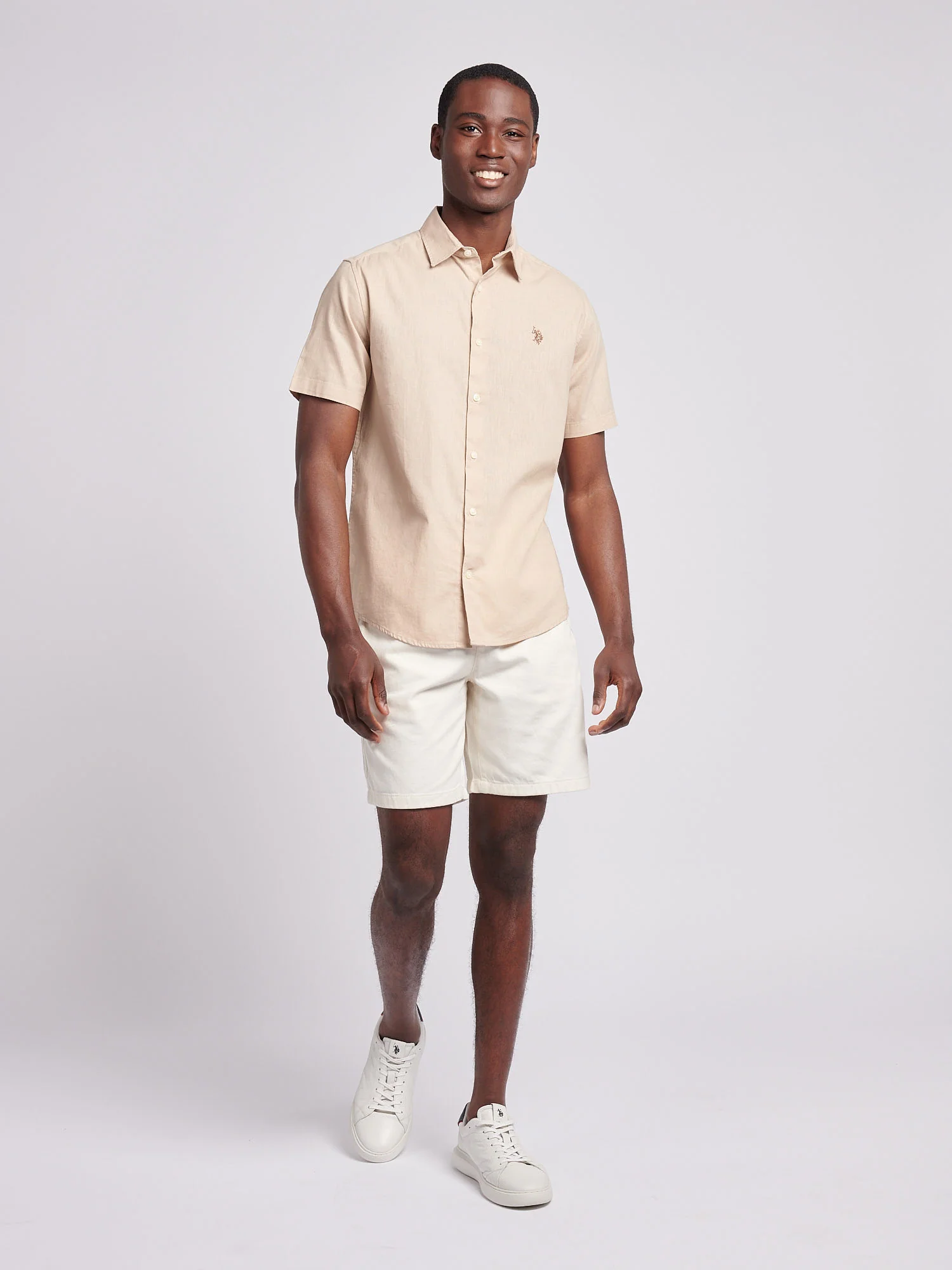 Mens Linen Blend Short Sleeve Shirt Doeskin - Image 3