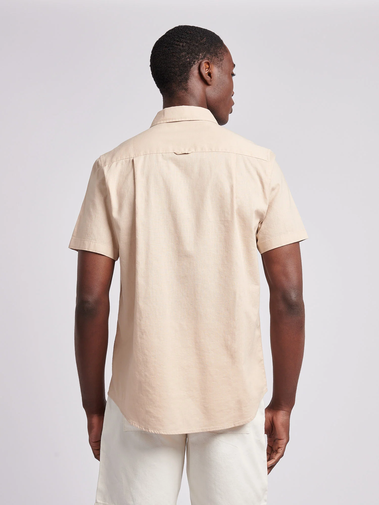 Mens Linen Blend Short Sleeve Shirt Doeskin - Image 4