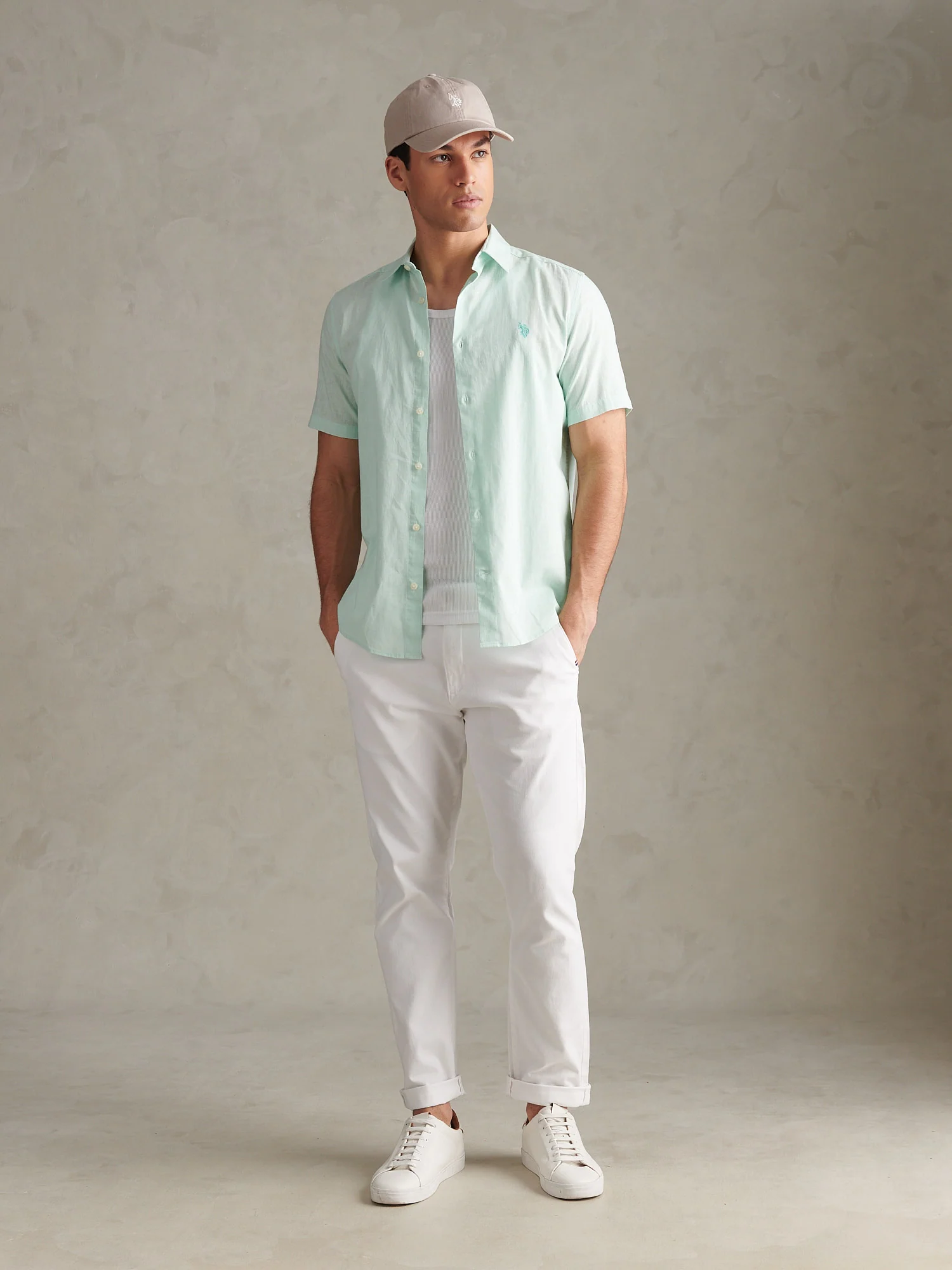 Mens Linen Blend Short Sleeve Shirt Honeydew - Image 3