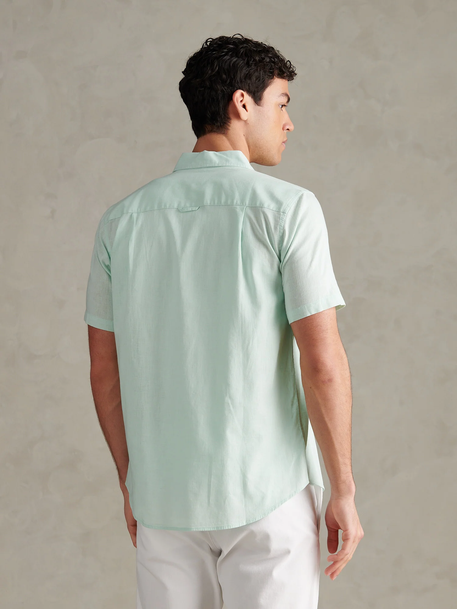 Mens Linen Blend Short Sleeve Shirt Honeydew - Image 4