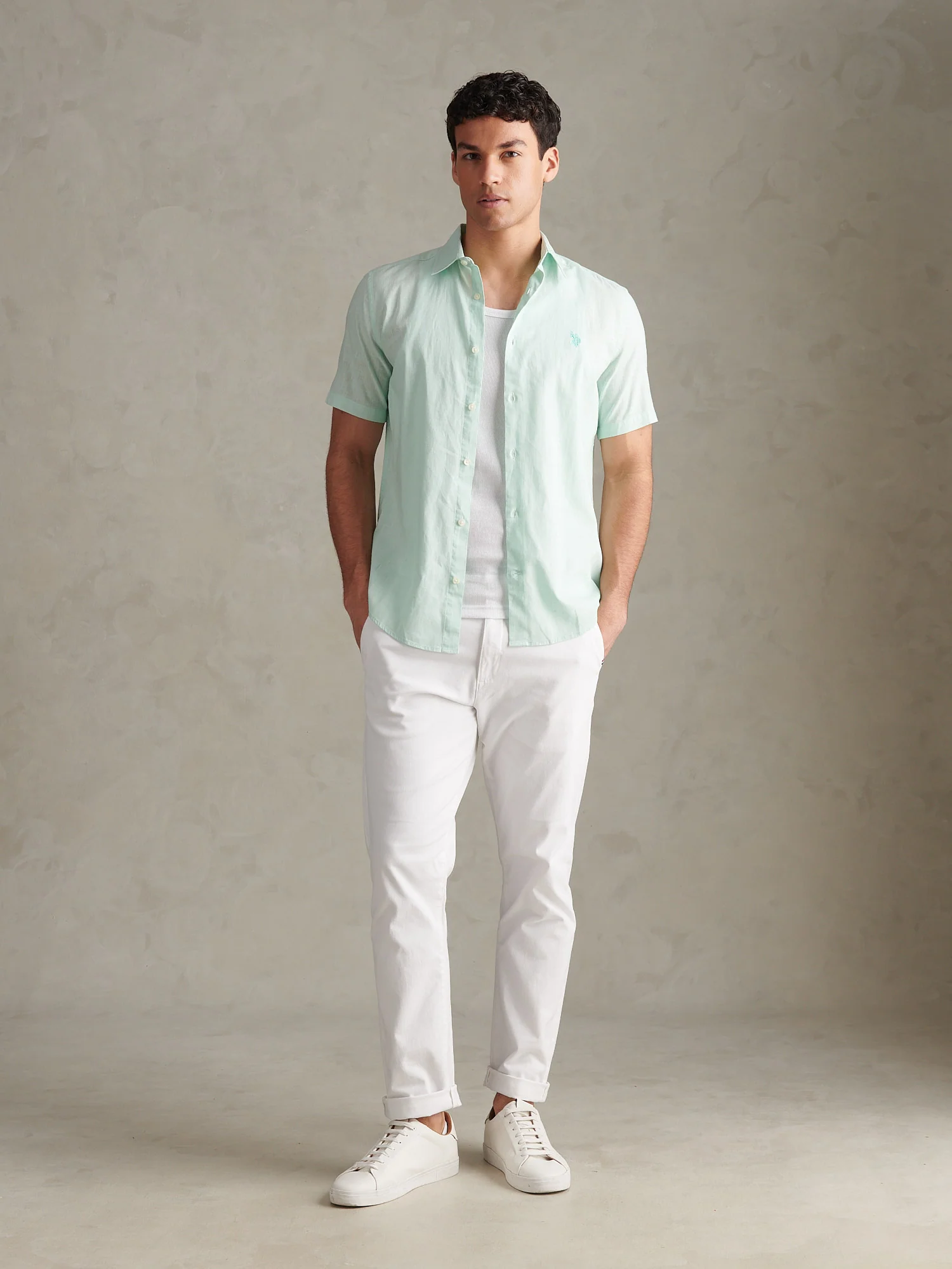 Mens Linen Blend Short Sleeve Shirt Honeydew - Image 5