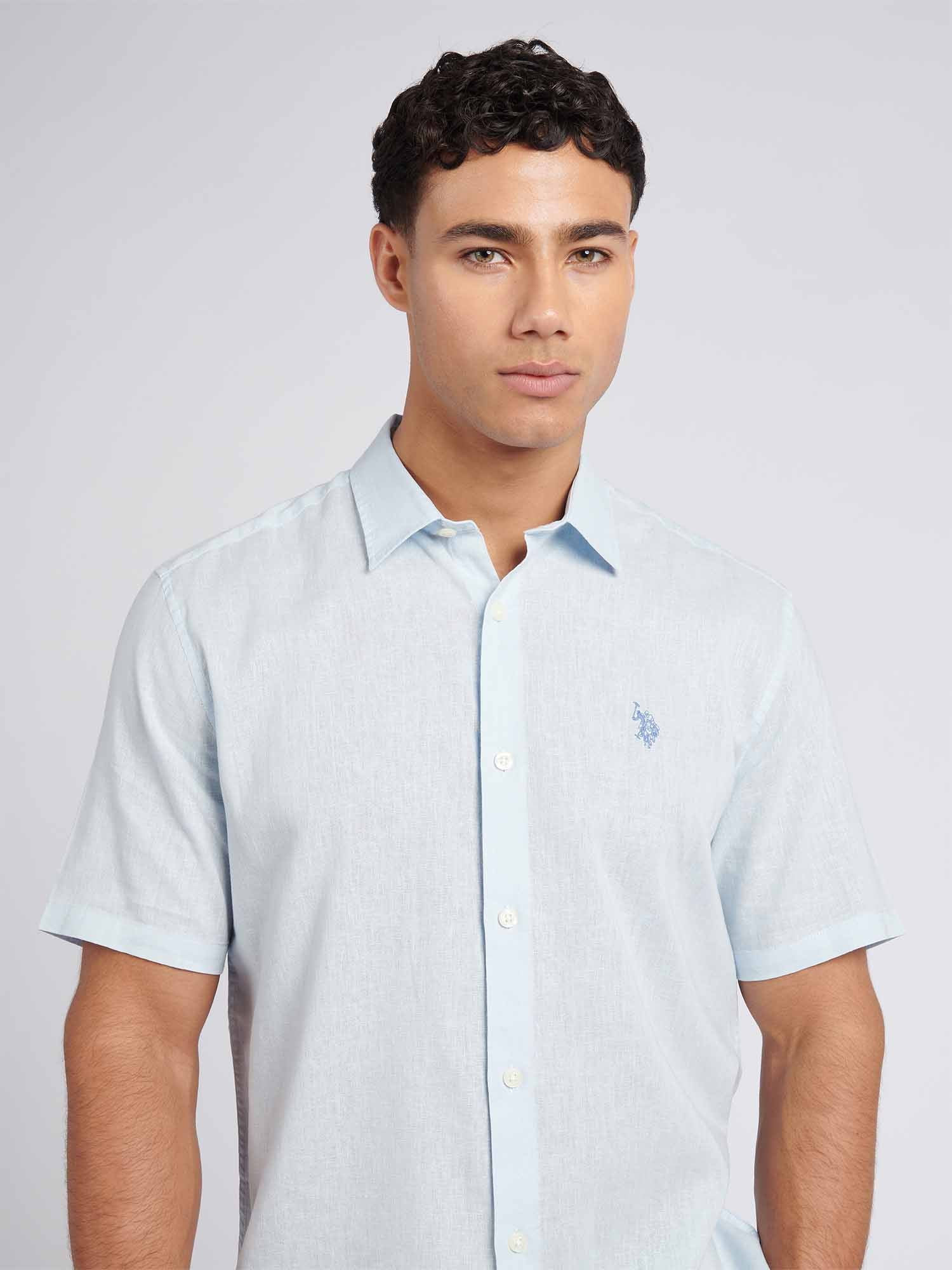 Mens Linen Blend Short Sleeve Shirt Ice Blue - Image 2