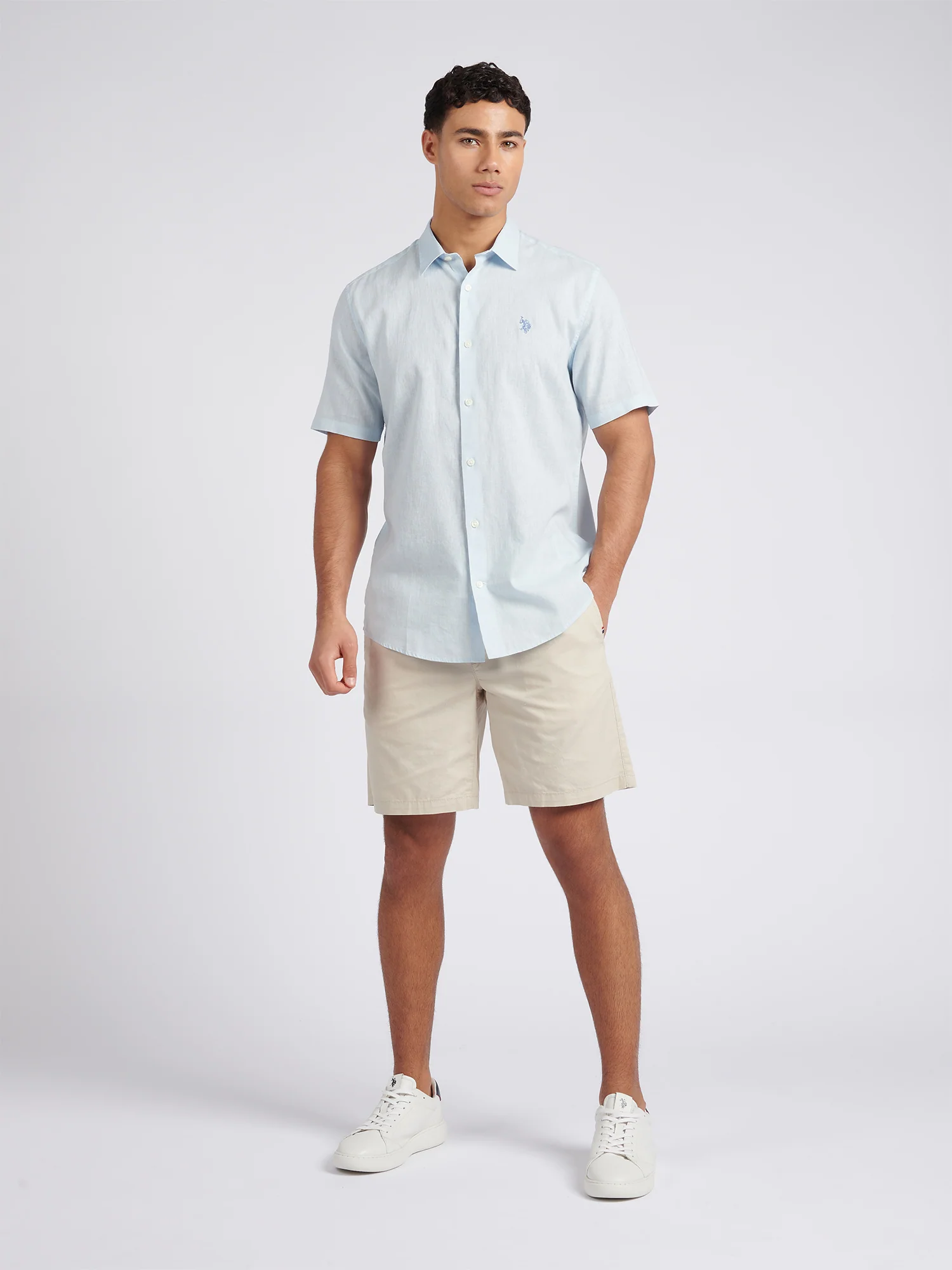 Mens Linen Blend Short Sleeve Shirt Ice Blue - Image 3
