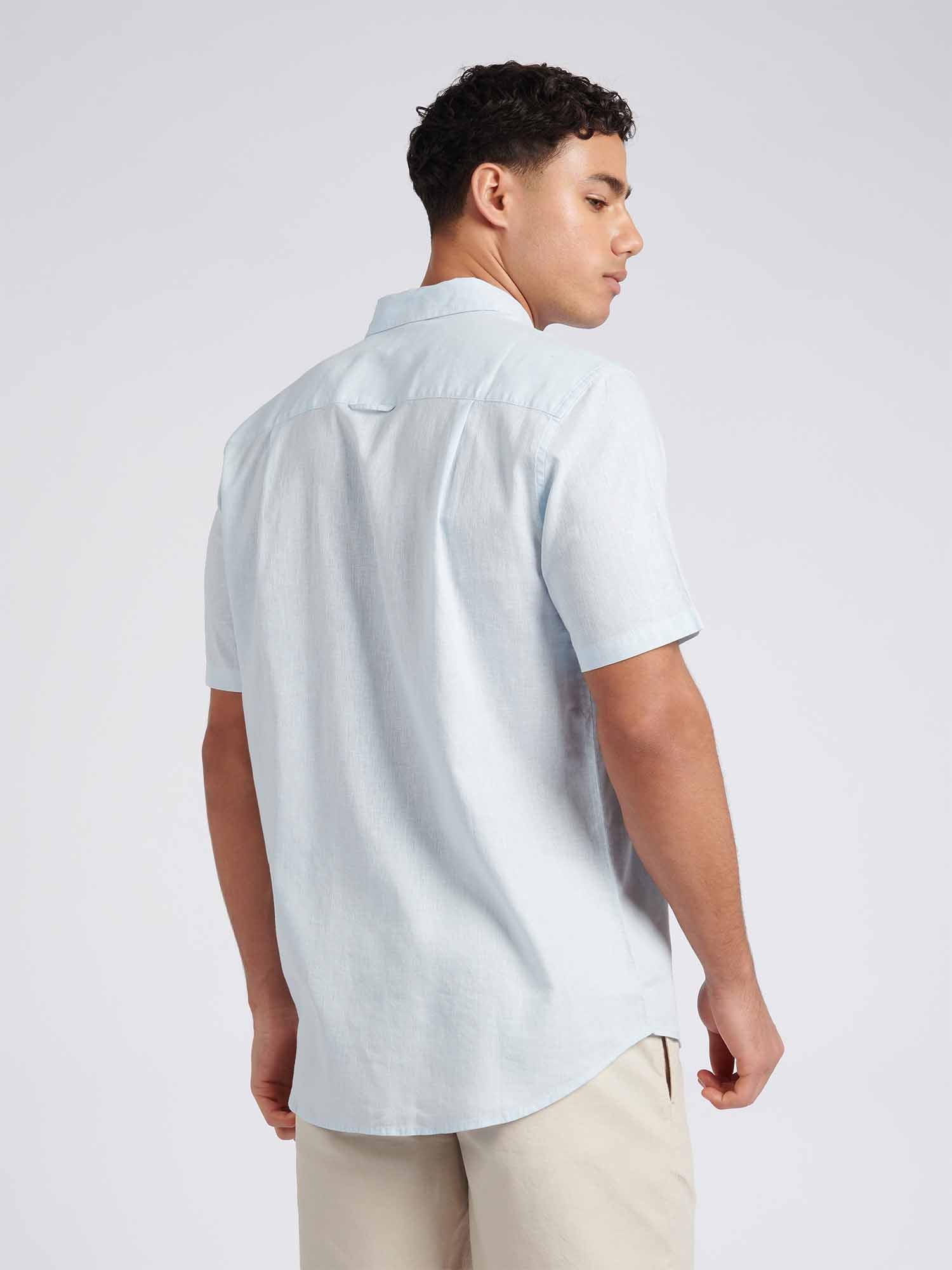 Mens Linen Blend Short Sleeve Shirt Ice Blue - Image 4
