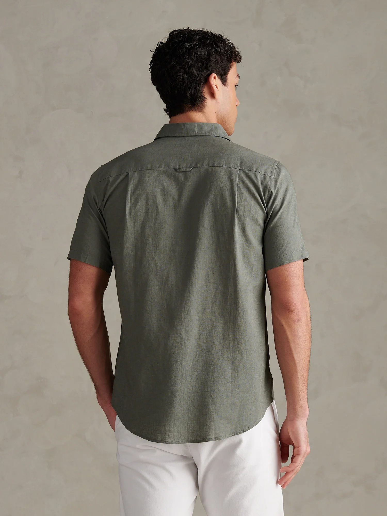Mens Linen Blend Short Sleeve Shirt Mulled Basil - Image 4