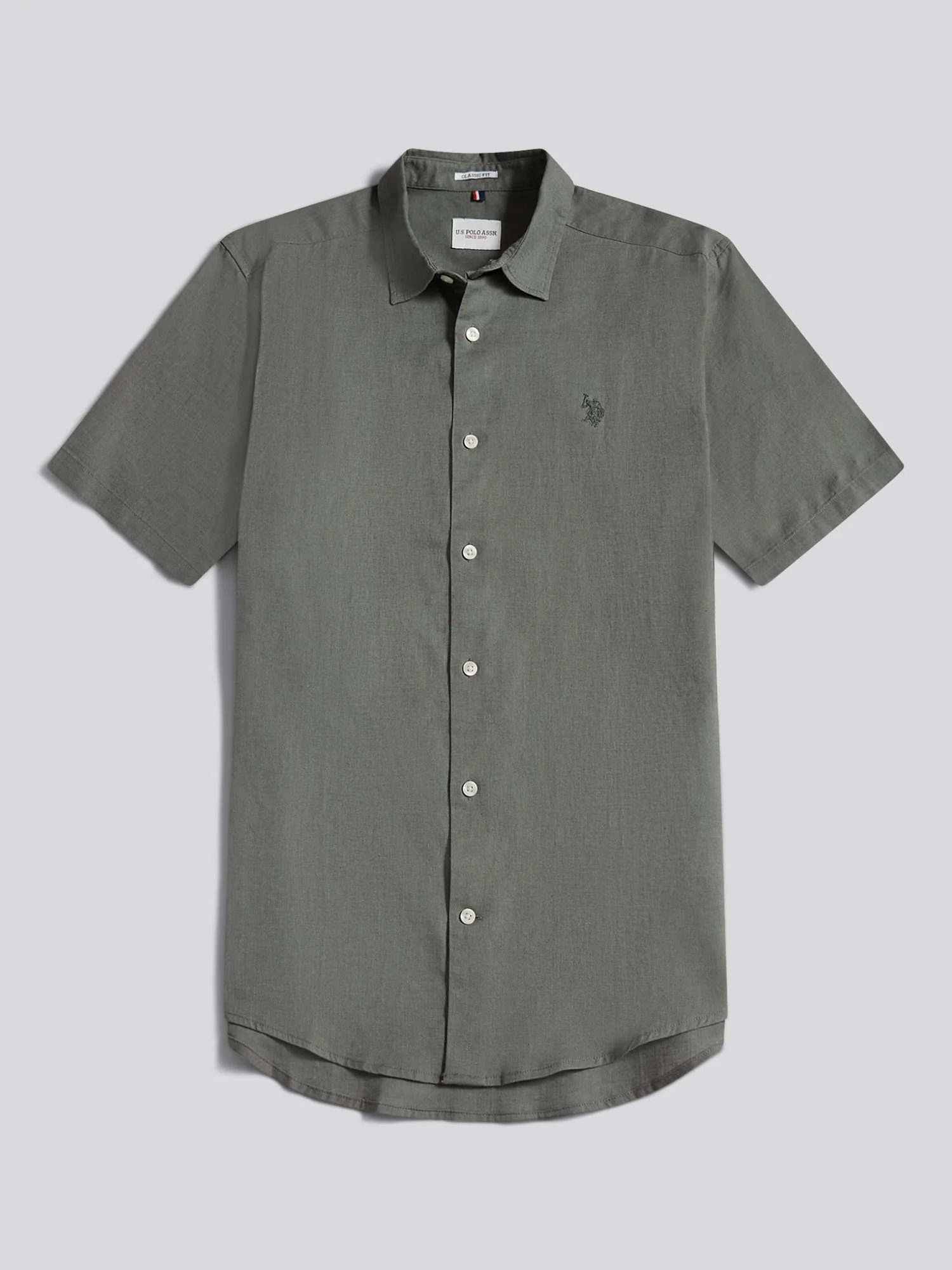 Mens Linen Blend Short Sleeve Shirt Mulled Basil - Image 5