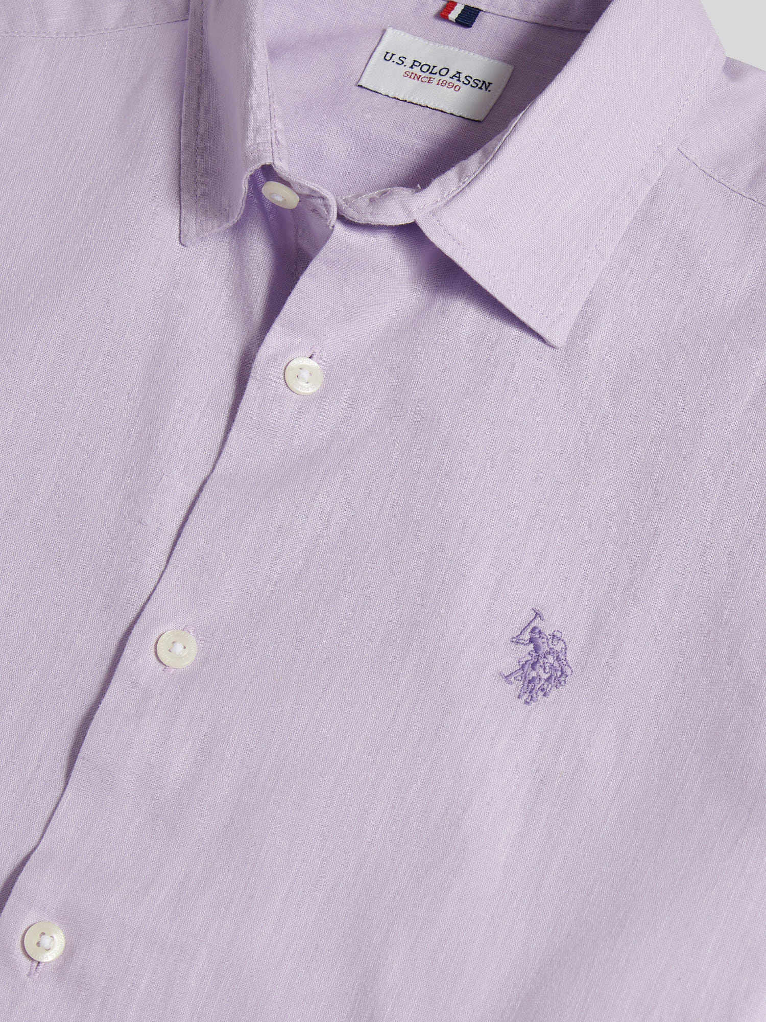 Mens Linen Blend Short Sleeve Shirt Pastel Lilac - Image 7