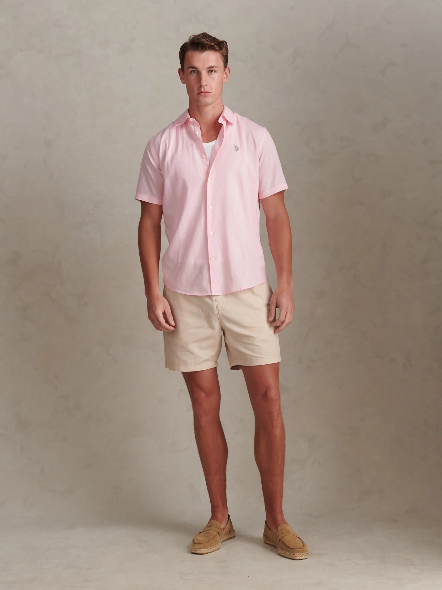 Mens Linen Blend Short Sleeve Shirt Pink a Boo - Image 3