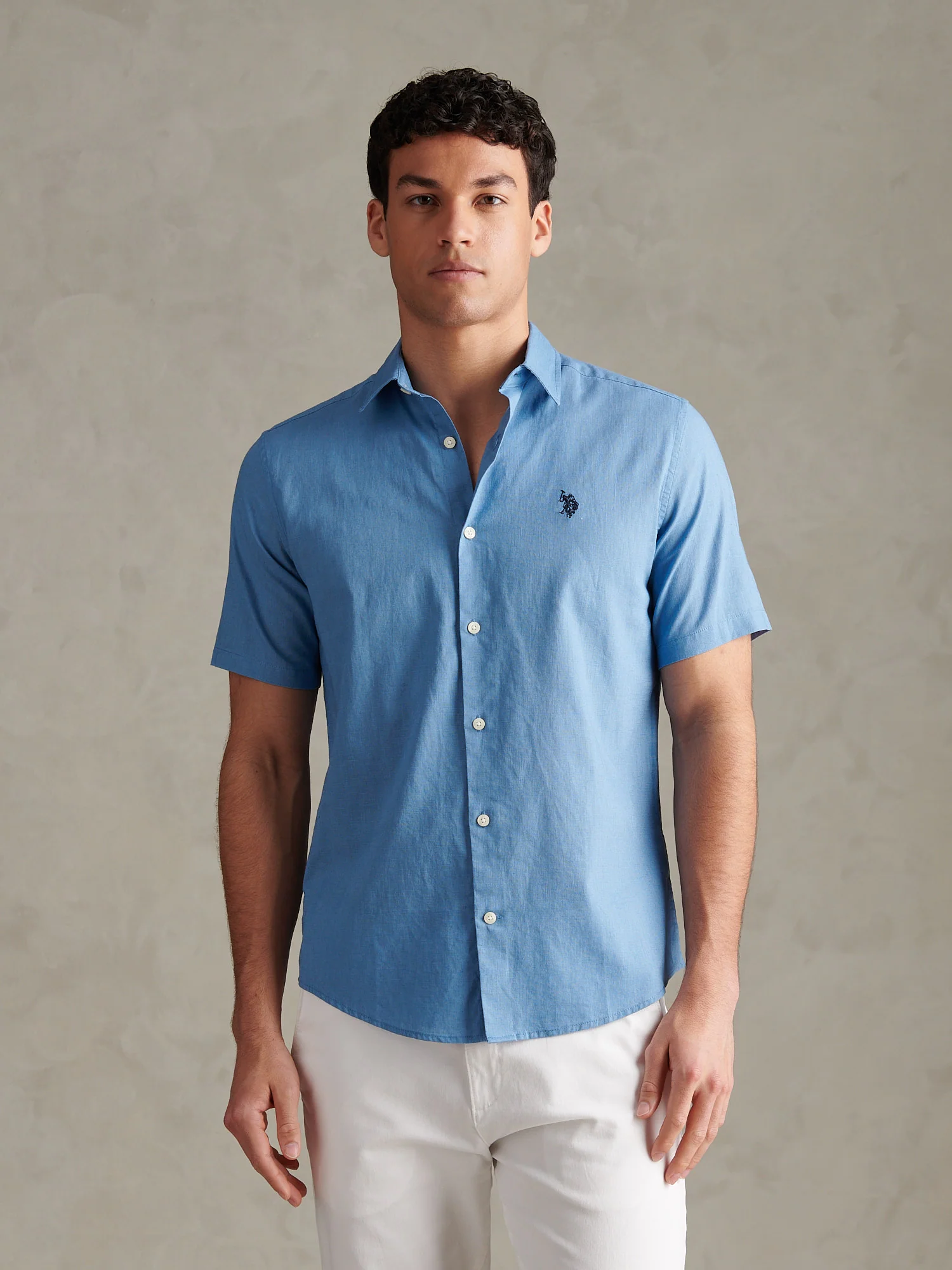 Mens Linen Blend Short Sleeve Shirt Riviera