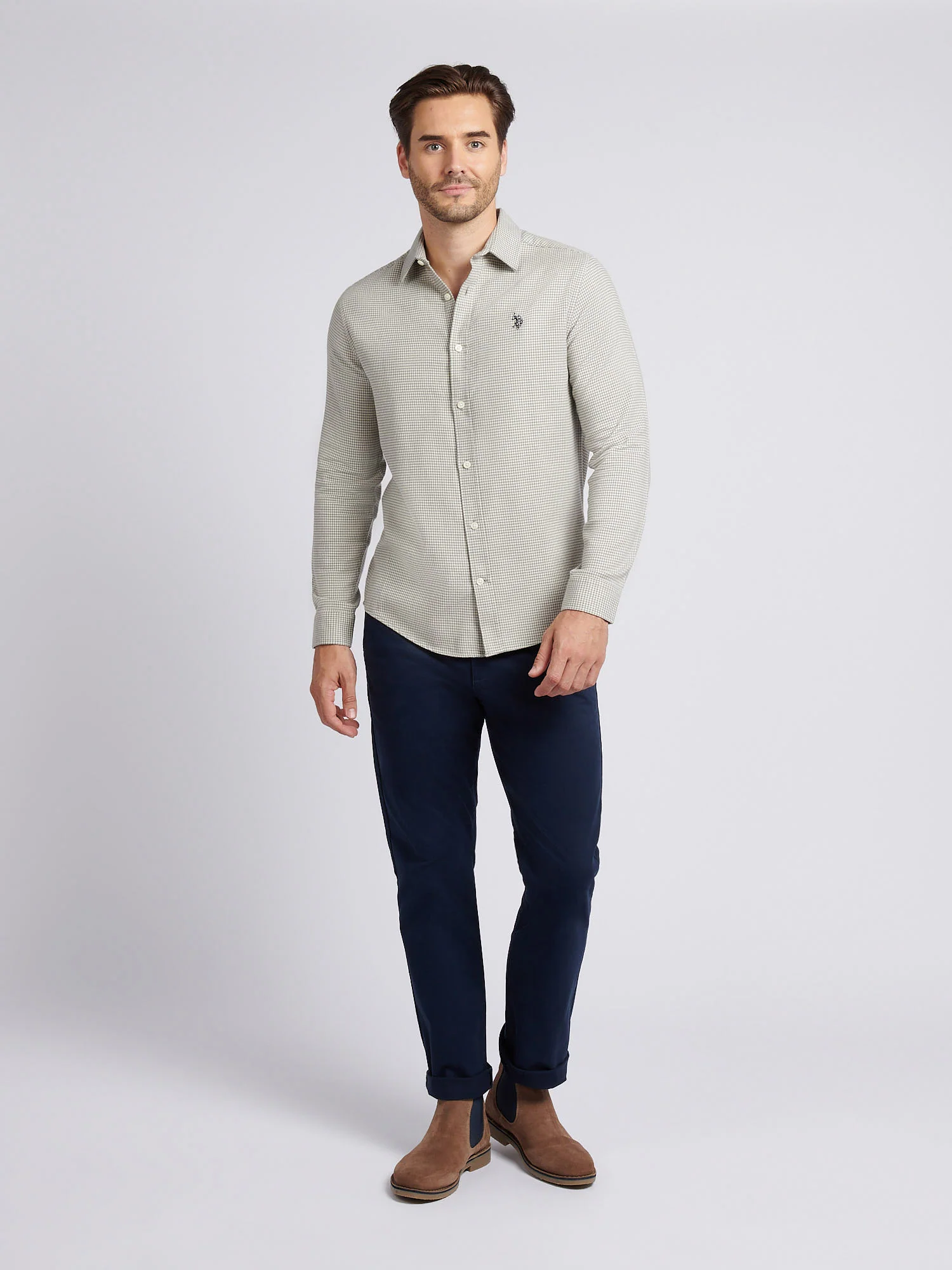 Mens Mini Houndstooth Shirt in Mid Grey Marl - Image 3