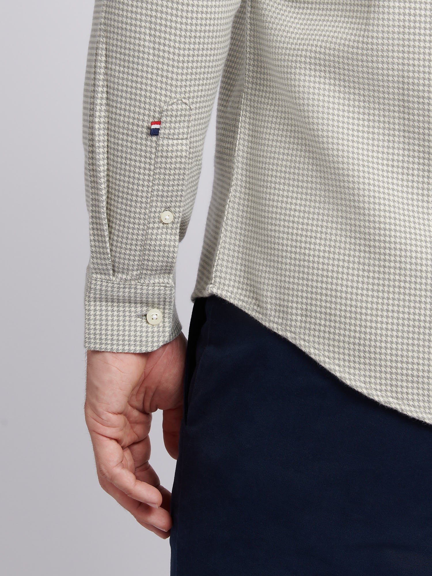 Mens Mini Houndstooth Shirt in Mid Grey Marl - Image 5