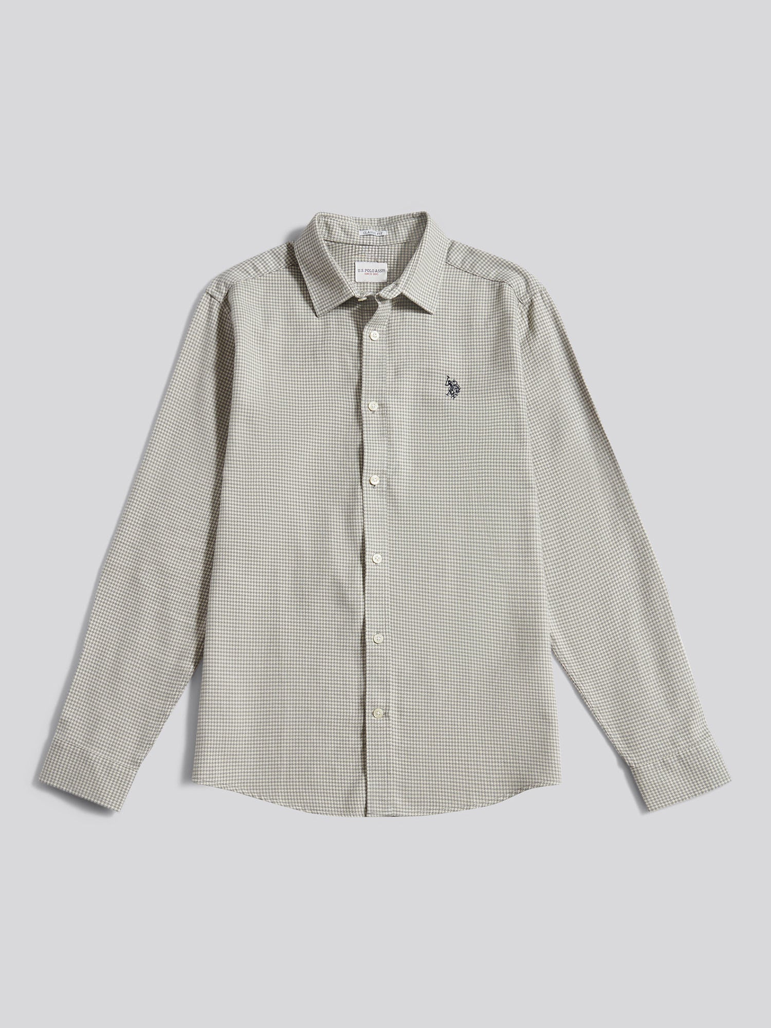 Mens Mini Houndstooth Shirt in Mid Grey Marl - Image 6